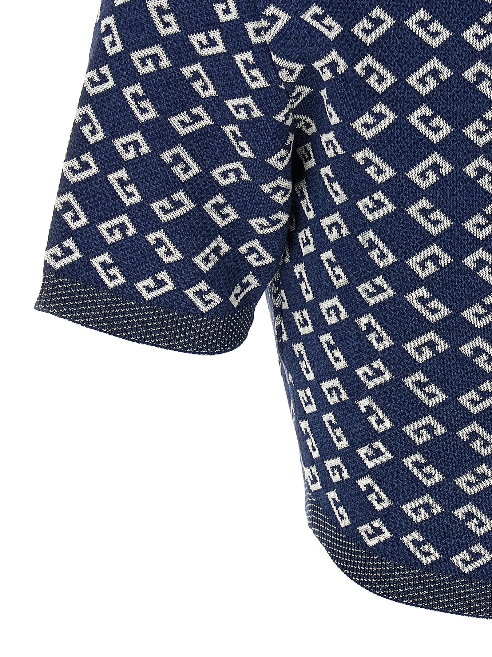 Givenchy Short Sleeve Crew Neck Geometric Pattern Top In Denim Blue