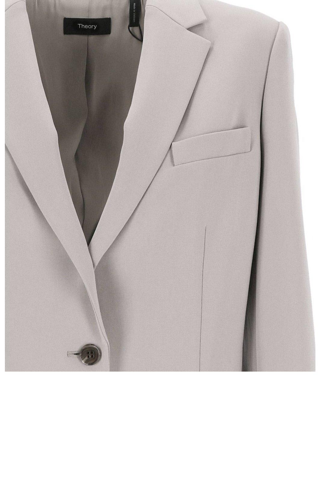 Theory Admiral Crepe One-button Staple Blazer In Silver