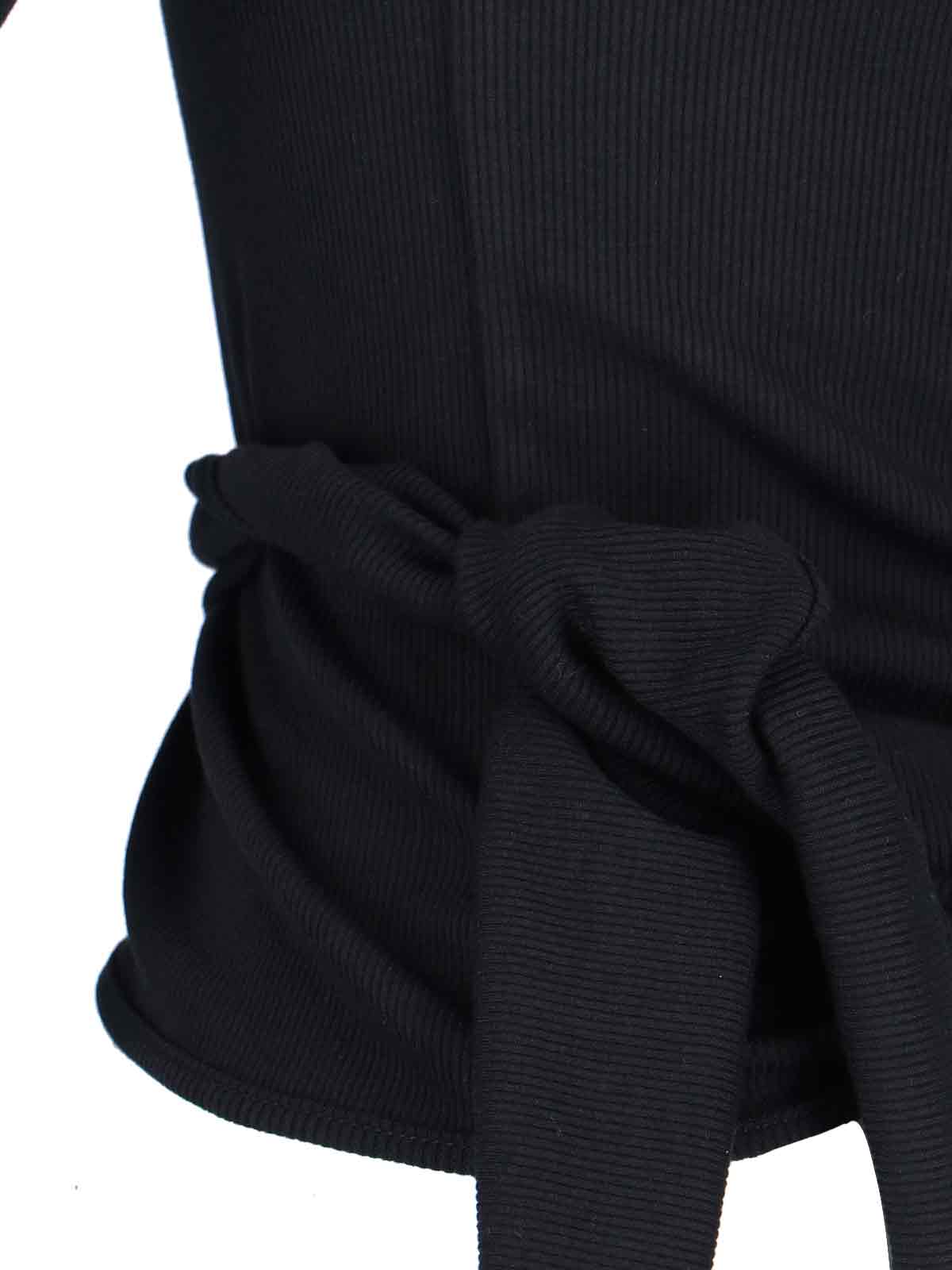 Low Classic Long Sleeve Mock Neck Top With Tie In Black