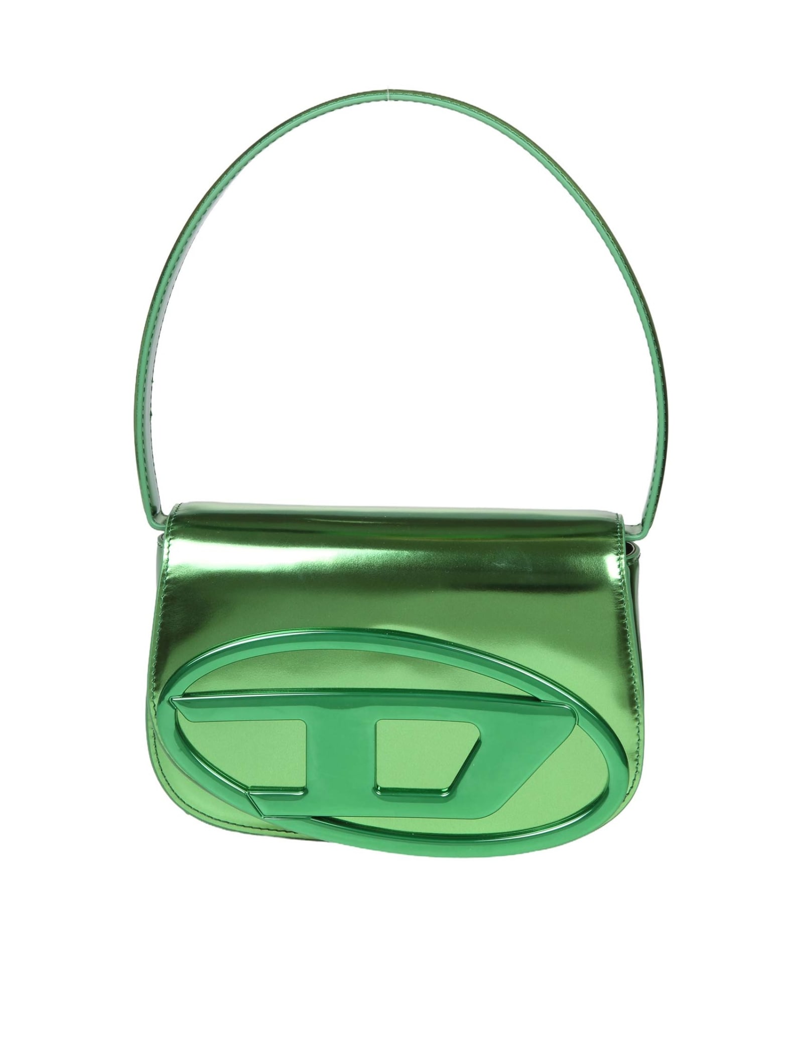 Shop Diesel 1dr Shoulder Bag In Green Color Mirror Leather