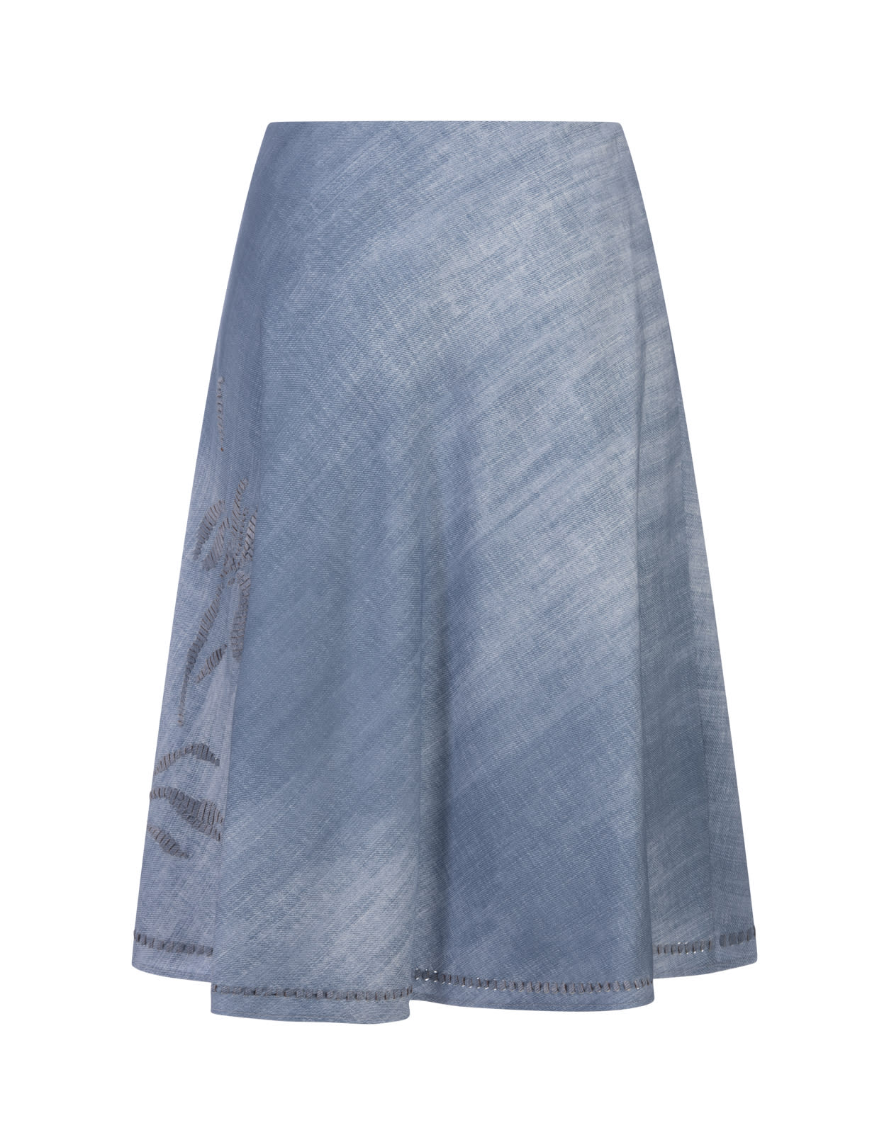 Ermanno Scervino Marocain Midi Skirt With Embroidery In Blue