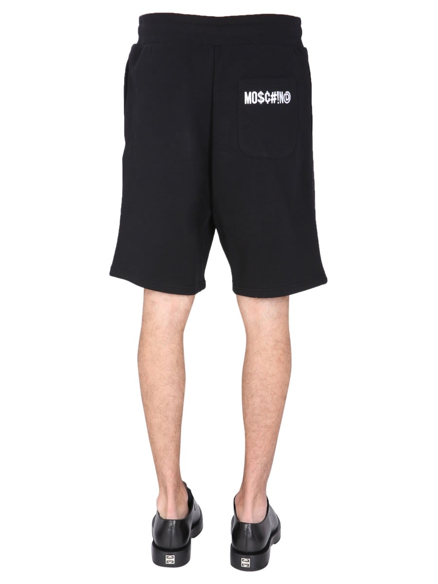 Shop Moschino Bermuda With Logo Embroidered In Black