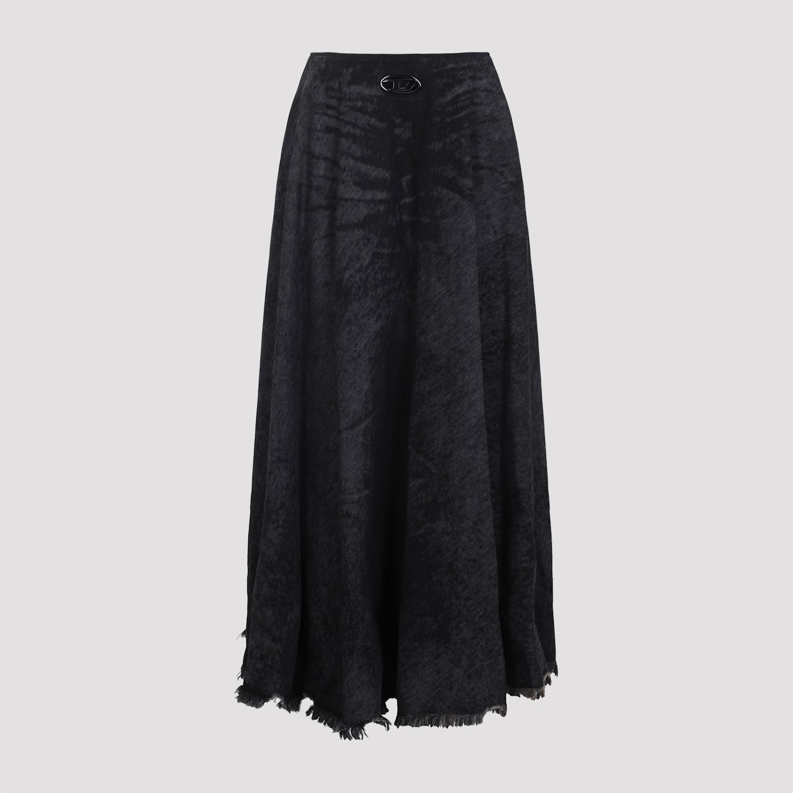 Diesel Grey Skirt With Oval D Logo Plaque And Frayed Edges In Cotton Blend Woman In Black