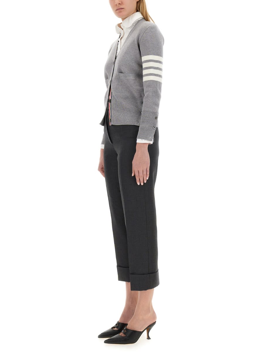 Thom Browne V-neck Grey Virgin Wool Cardigan In Gray