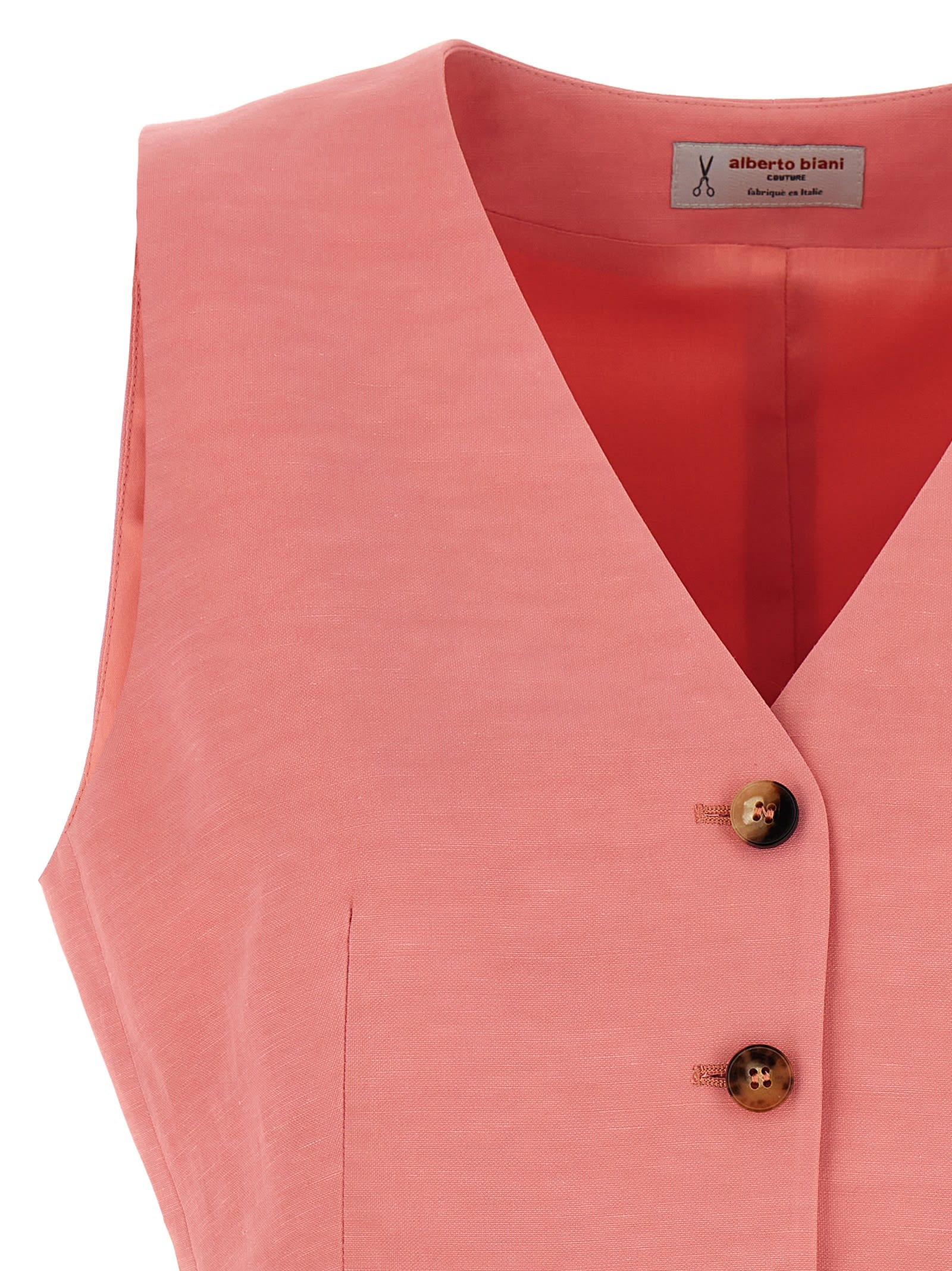 Alberto Biani Linen And Viscose Blend Vest With V-neck And Button Closure In Pink