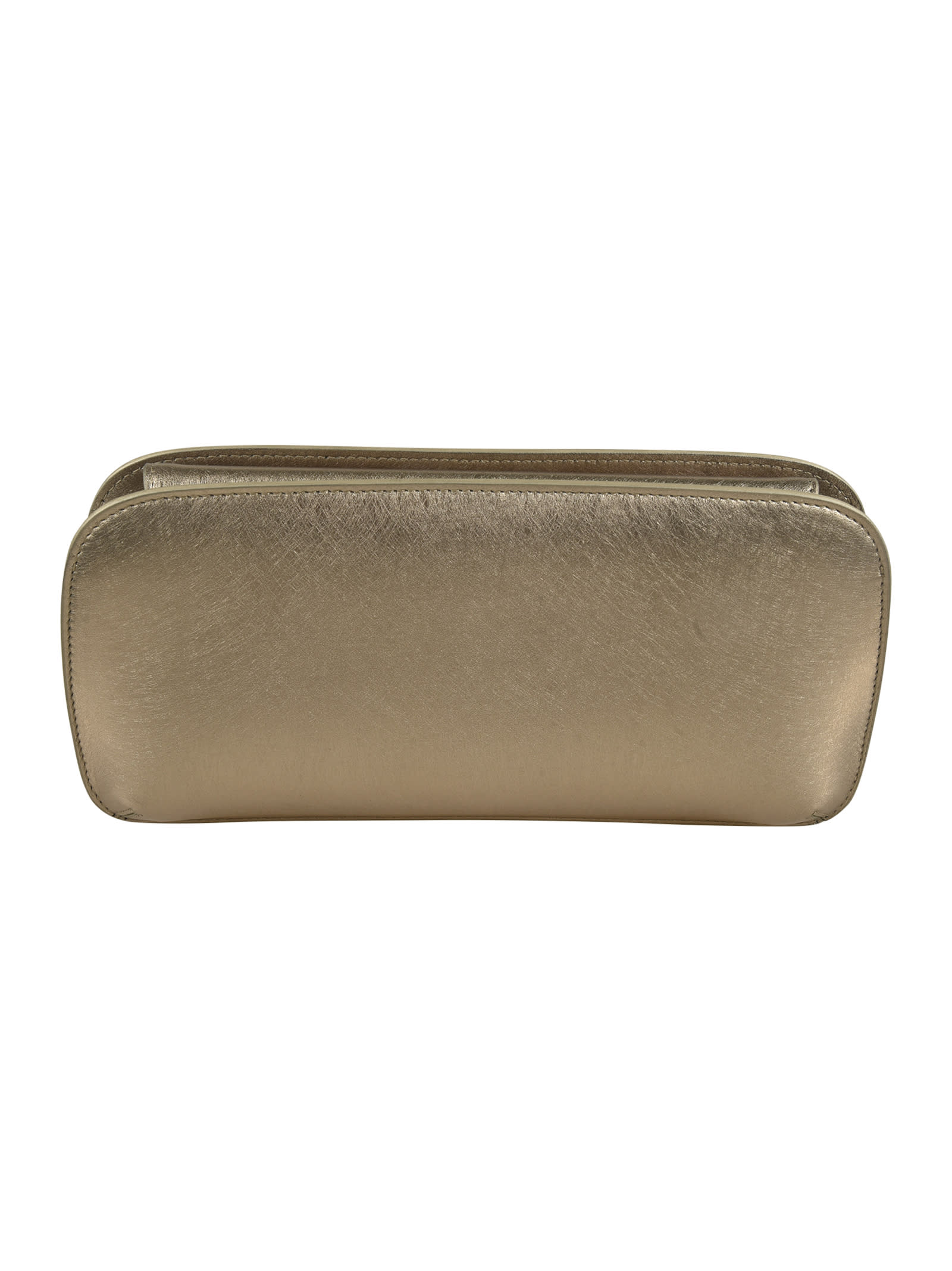 Giorgio Armani Laminated Chain Logo Clutch In Gold