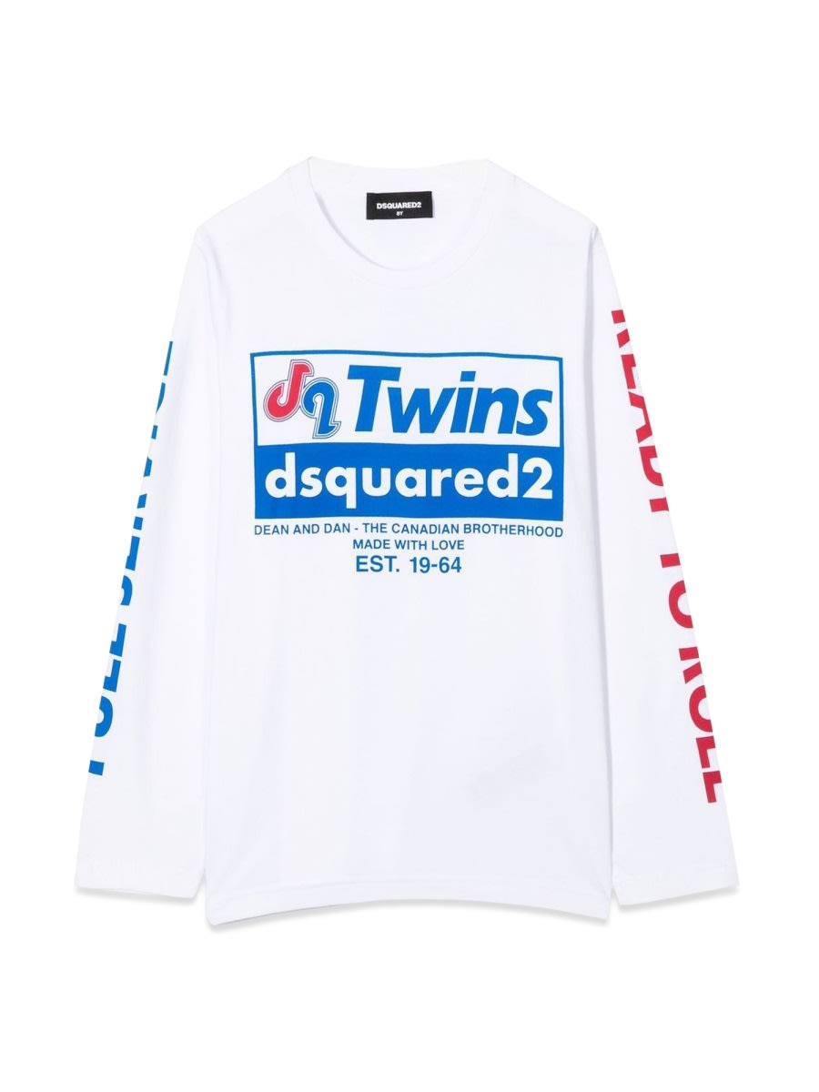Shop Dsquared2 Long Sleeve T-shirt Front Print And Logo Sleeves In White