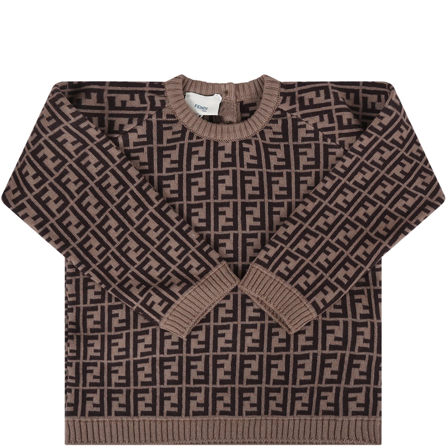 FENDI BROWN SWEATER WITH DOUBLE FF FOR BABYKID,11248230