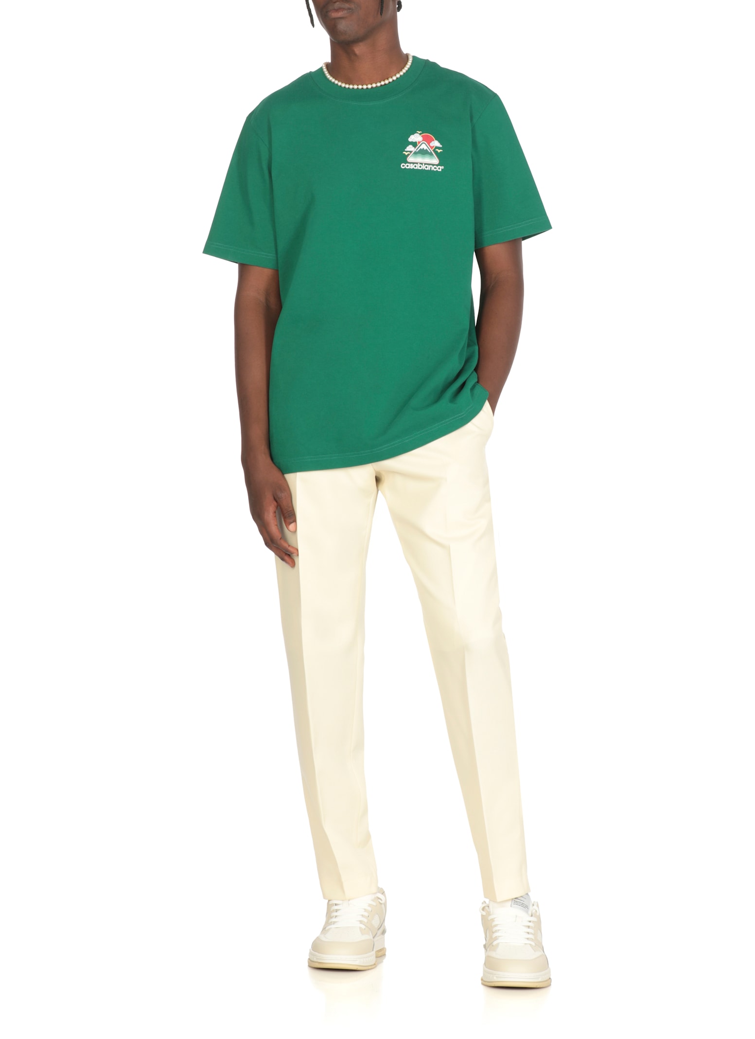 Casablanca Graphic Print Green Cotton T-shirt With Crew Neck Design In Green