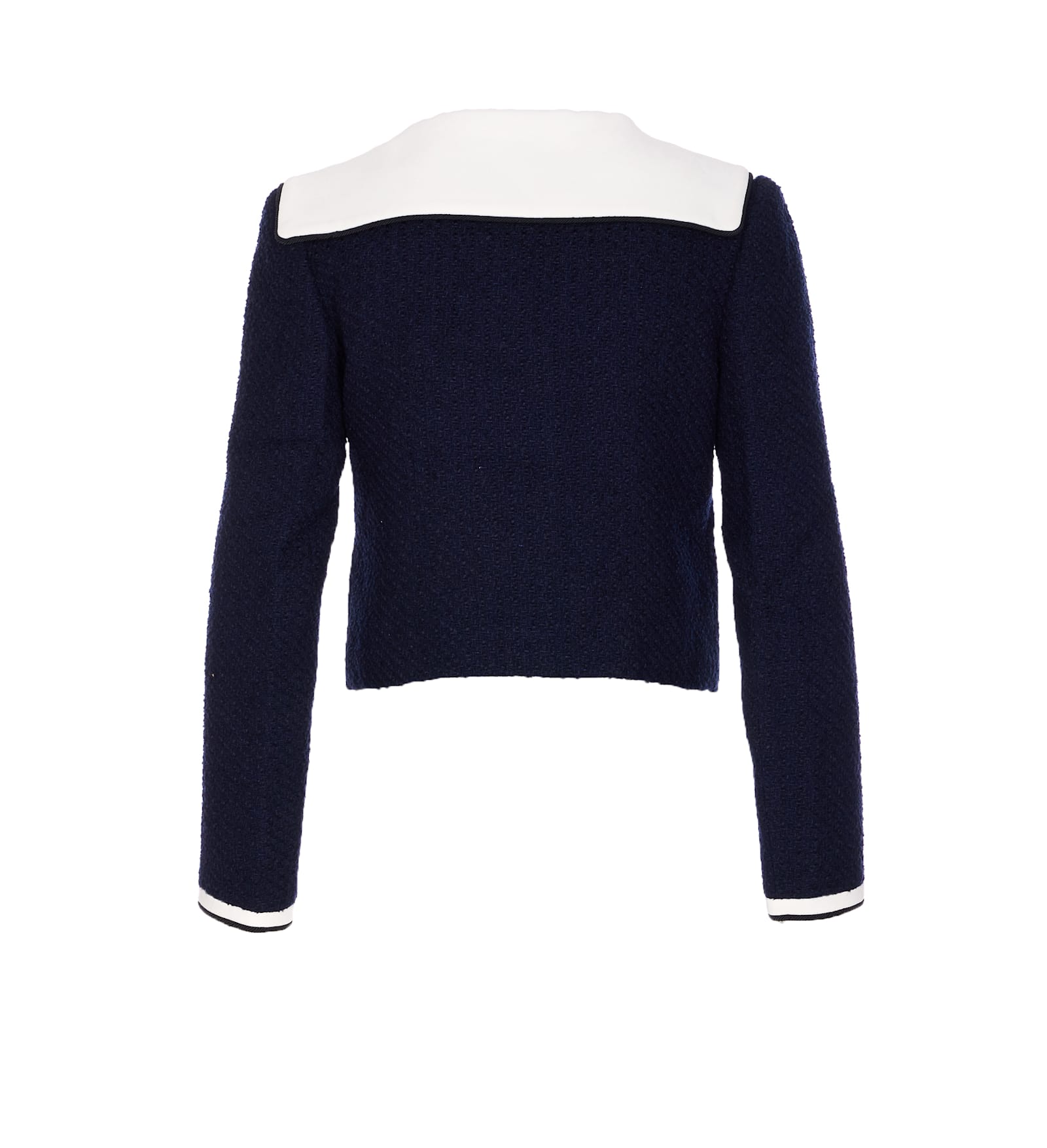 Self-portrait Self Portrait 'navy Boucle Contrast Collar' Blazer In Blue