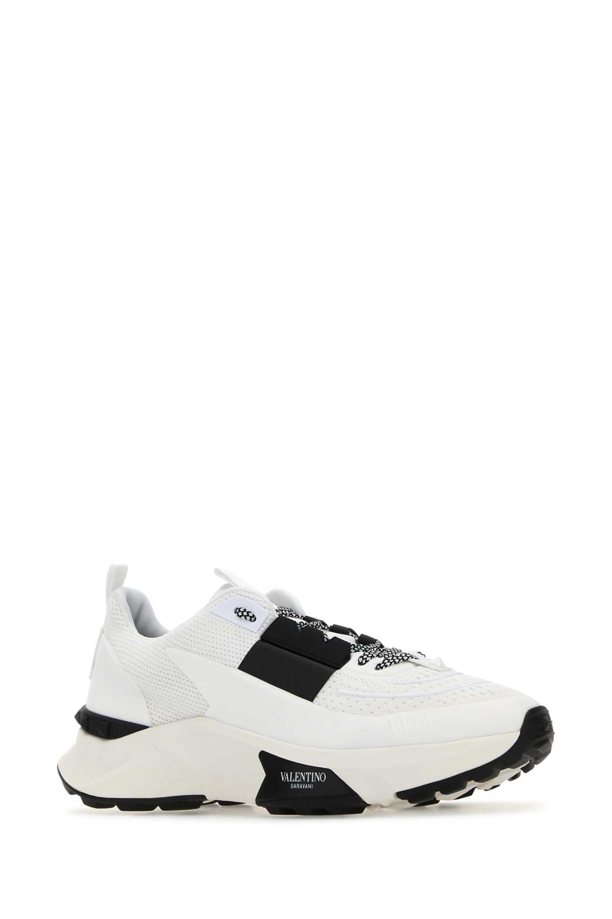 Shop Valentino Two-tone Fabric And Mesh True Act Sneakers In Bianconerobiancobiane