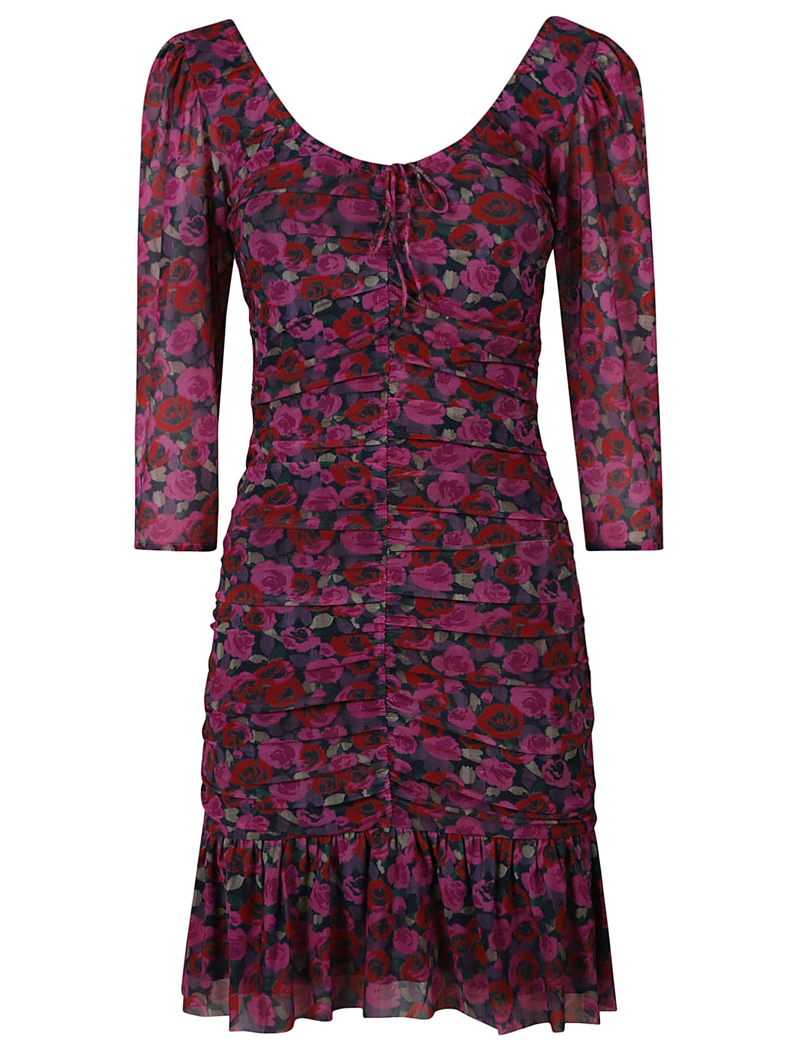Shop Ganni All-over Rose Print Mini Dress In Fuchsia