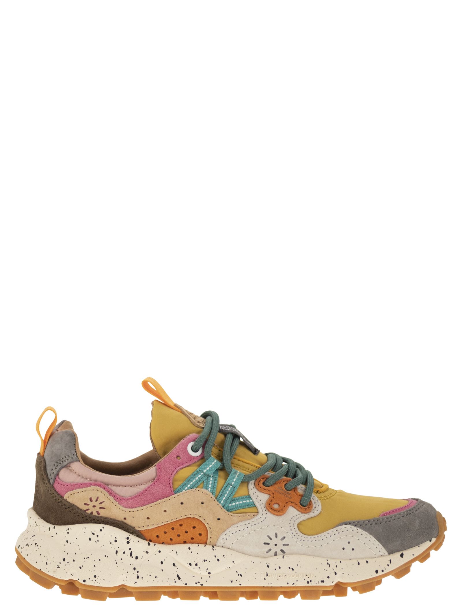 Shop Flower Mountain Yamano 3 - Sneakers In Suede And Technical Fabric In Yellow/grey