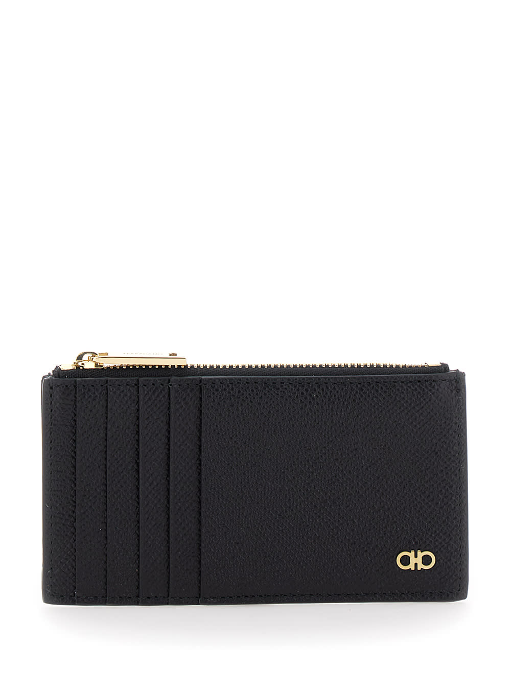 Shop Ferragamo Black Card-holder With Micro Gancini Detail In Hammered Leather Man