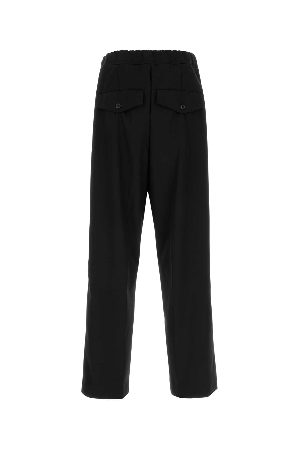 Dries Van Noten Wide Leg Wool Pant With Elastic Waistband In Black