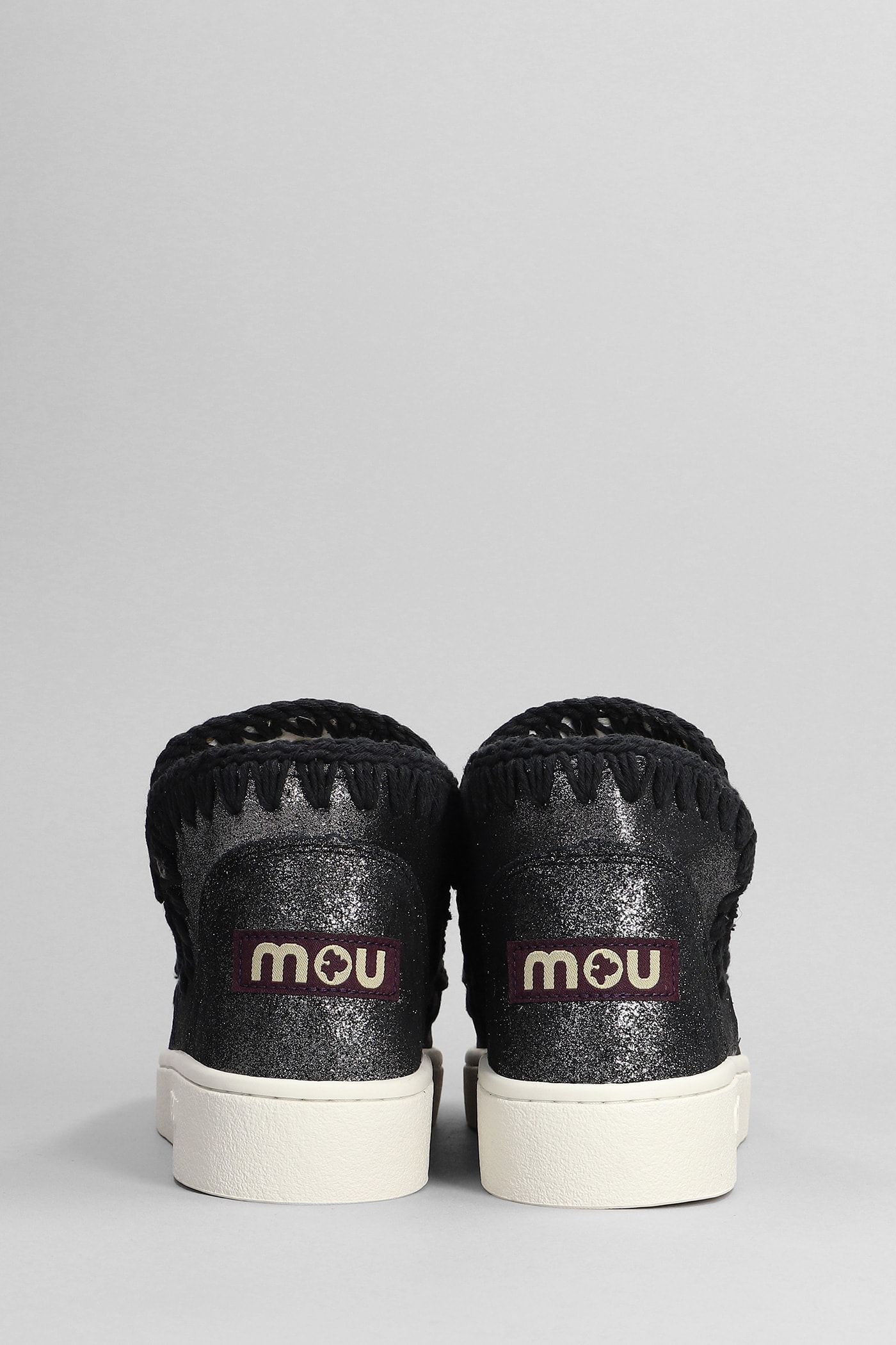 MOU ESKIMO SNEAKER LOW HEELS ANKLE BOOTS IN BLACK GLITTER