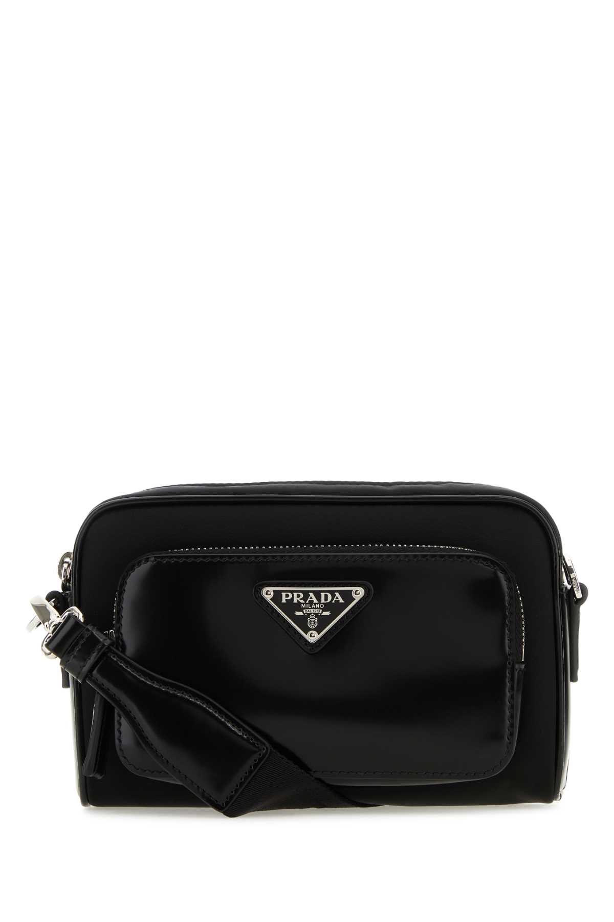 Black Re-nylon And Leather Crossbody Bag