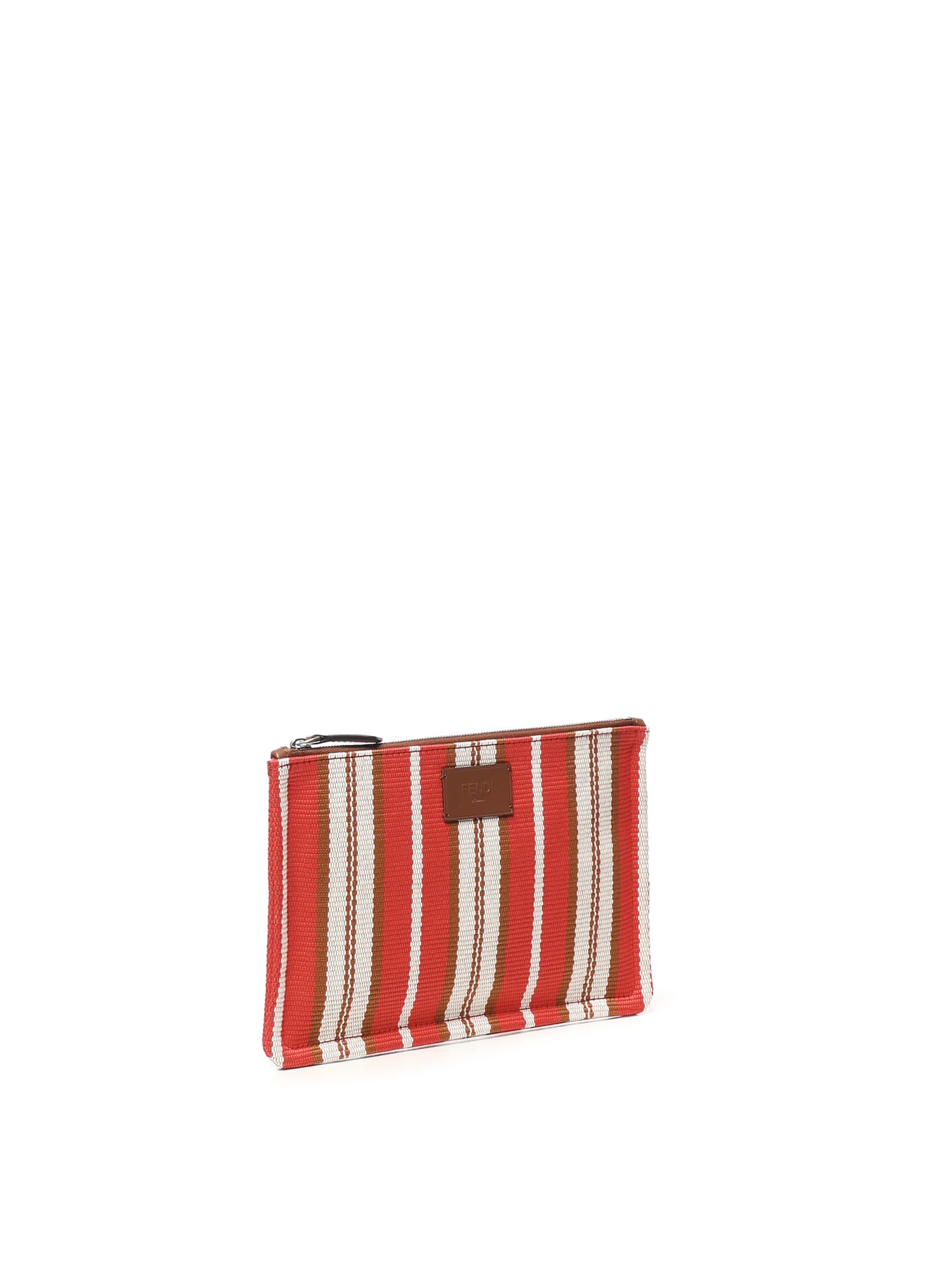 Fendi Signature Striped Medium Flat Clutch In Red