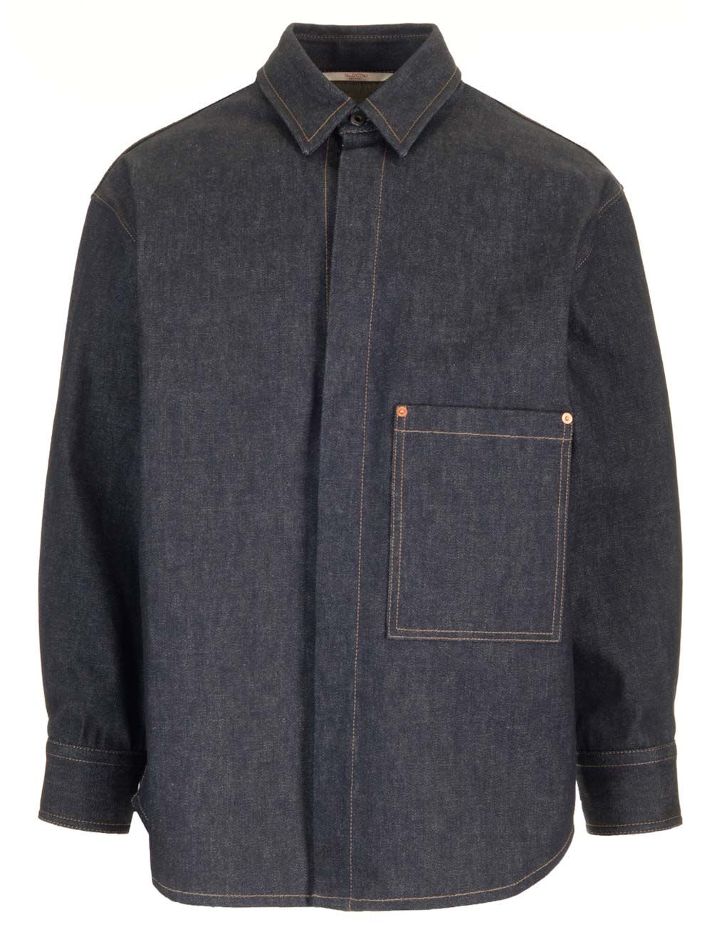 Shop Valentino Dark Blue Denim Overshirt