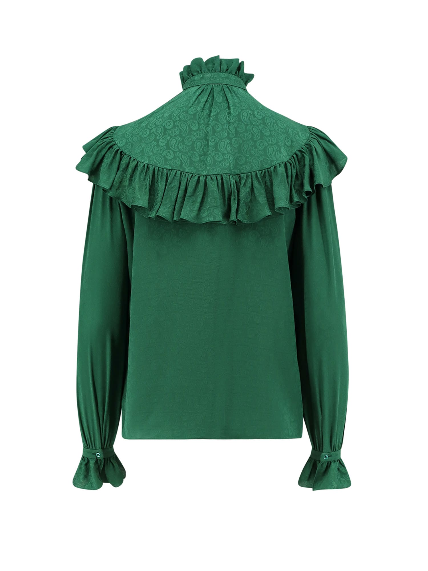Saint Laurent Ruffled Yoke High-neck Blouse In Green