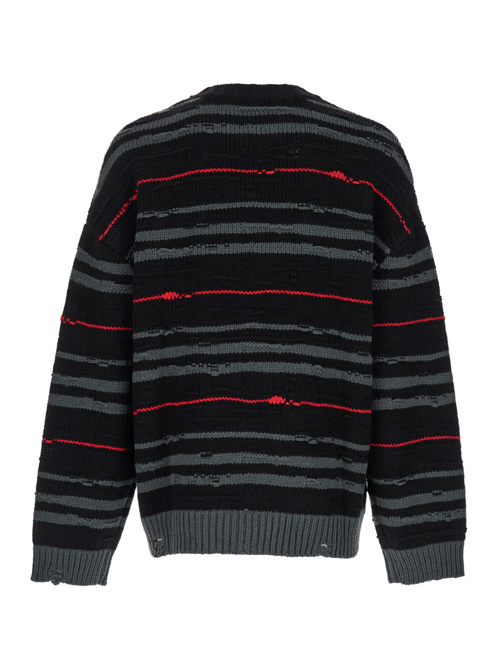 Juunj Multicolor Striped Sweater With Used Effect In Black