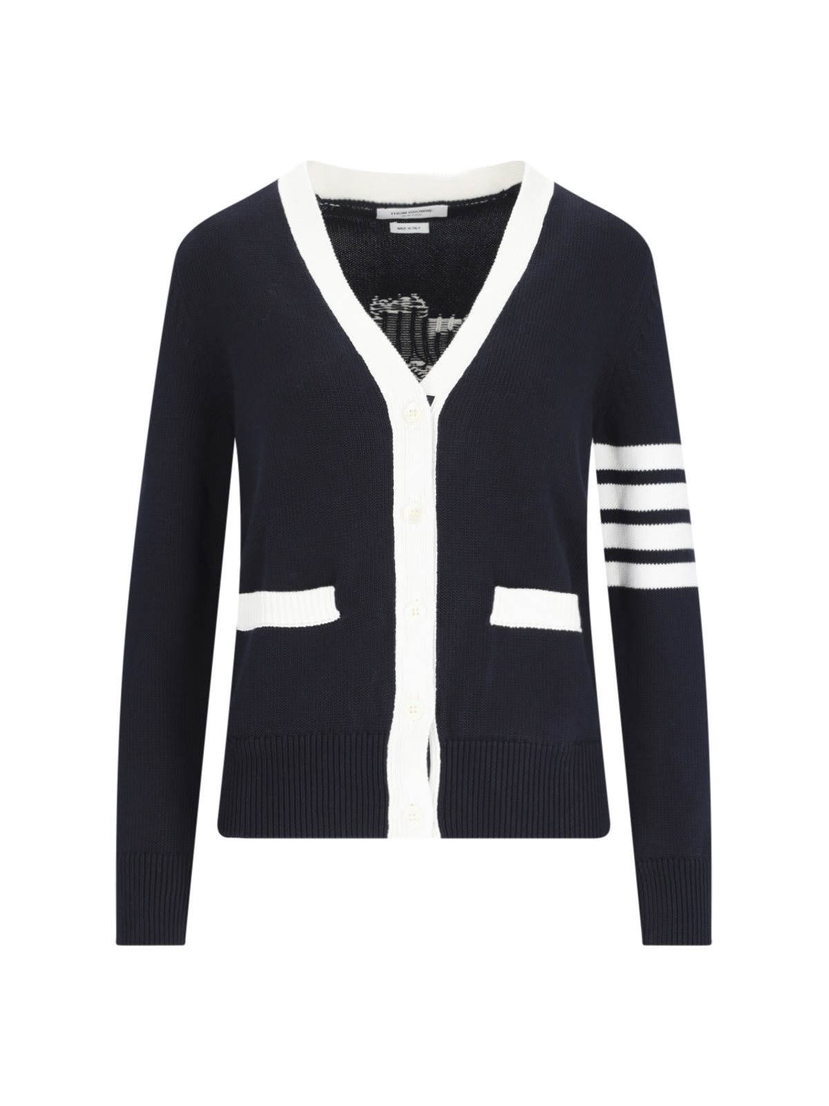 Thom Browne Side Buttoned Knit Cardigan In 415 Navy