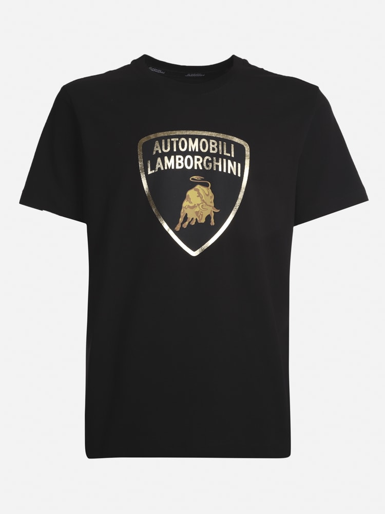 Automobili Lamborghini Cotton T-shirt With Laminated Effect Logo Print