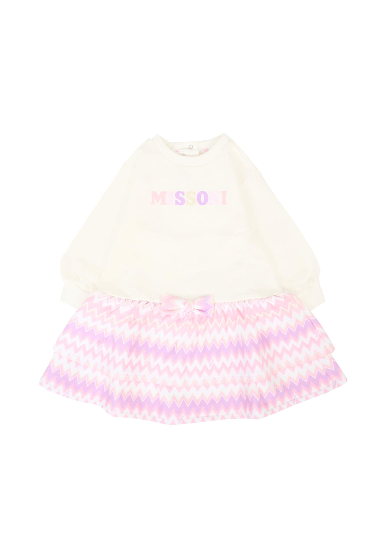 Missoni Ivory Dress For Baby Girl With Logo In White