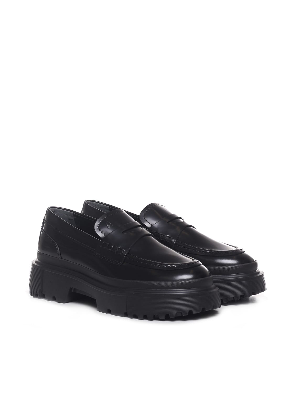 Shop Hogan H619 Loafers In Black