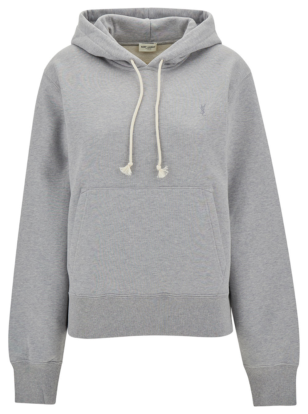 SAINT LAURENT GREY HOODIE WITH CASSANDRE EMBROIDERY IN COTTON WOMAN