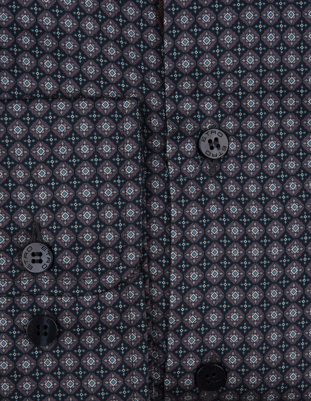 Shop Etro Navy Blue Cotton Shirt With Micro Geometric Print