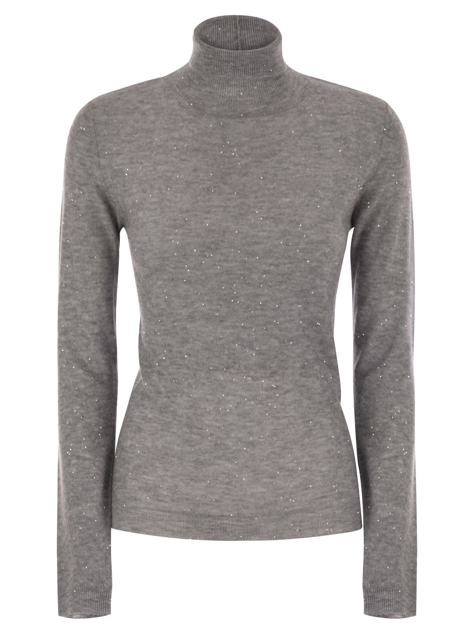 High-necked Wool Sweater With Sequins