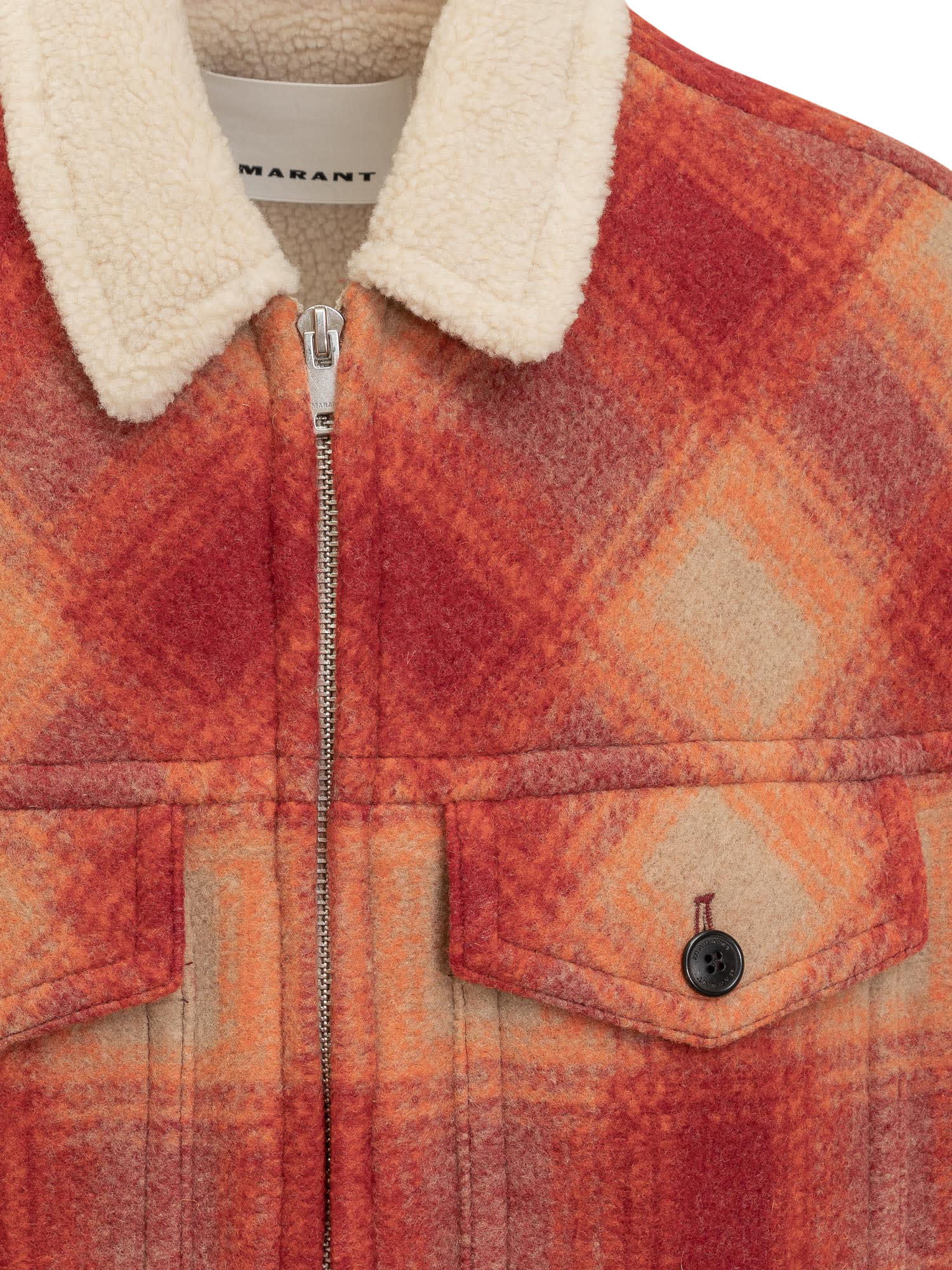 Isabel Marant Kiraneo Logo-embroidered Plaid-check Gilet In Orange