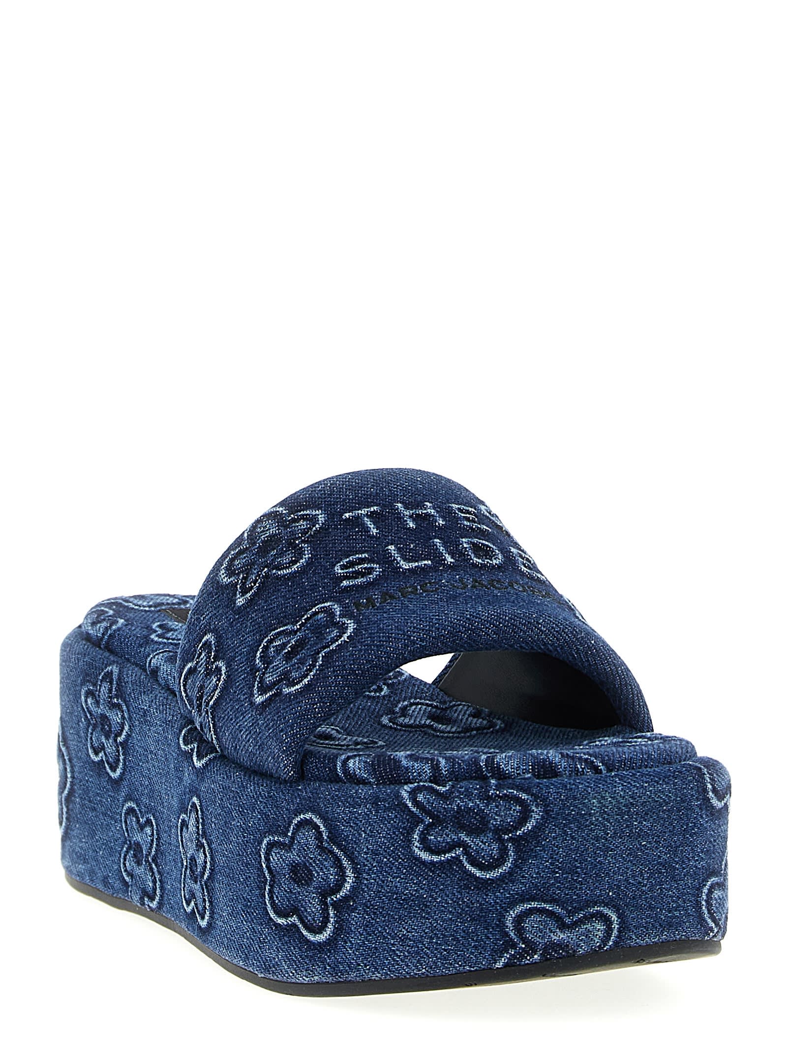 Marc Jacobs The Puffy Daisy Denim Platform Sandal Slides In Blue