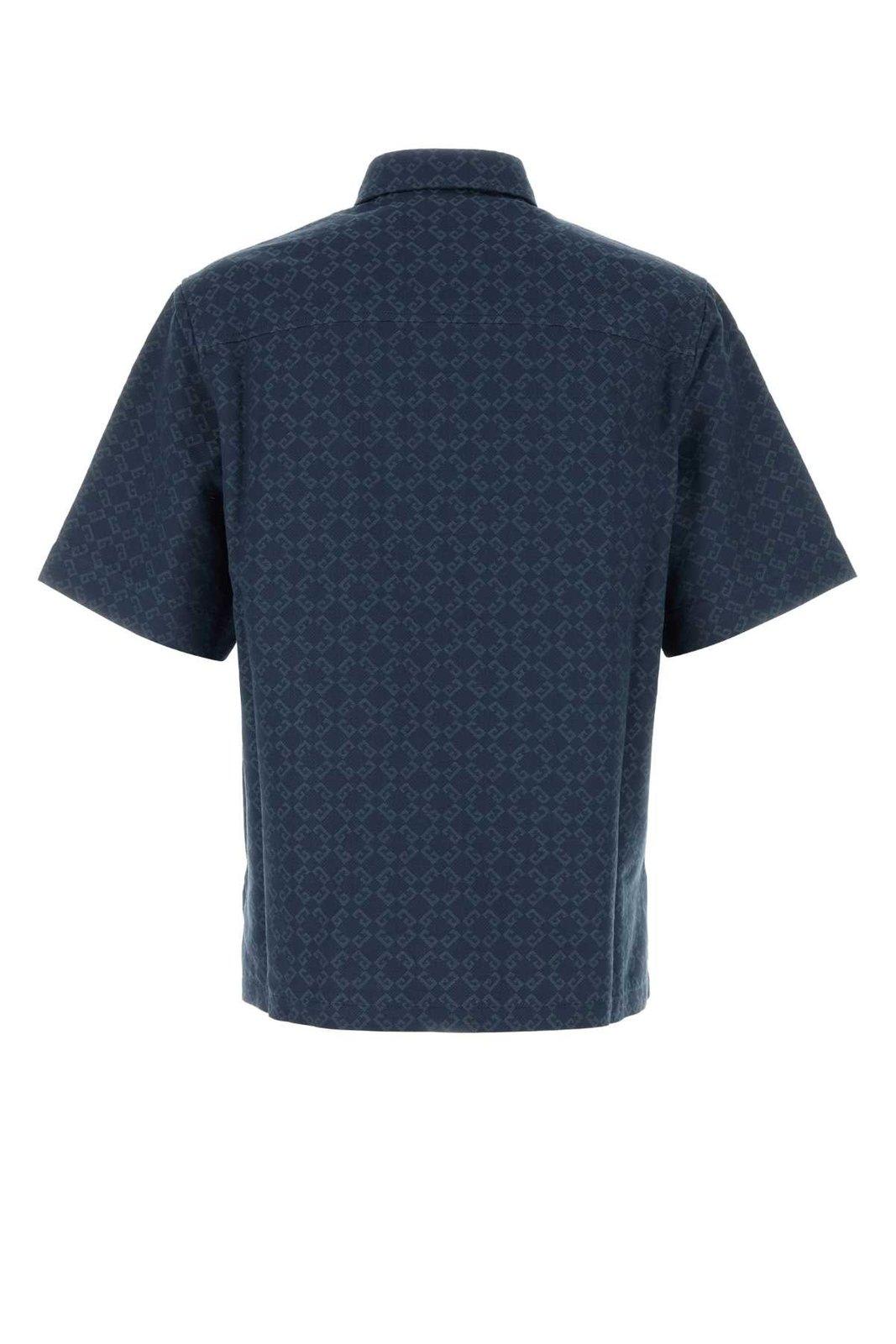 Givenchy Mens Monogram-print Relaxed-fit Cotton-blend Shirt Grey Blue In Blue