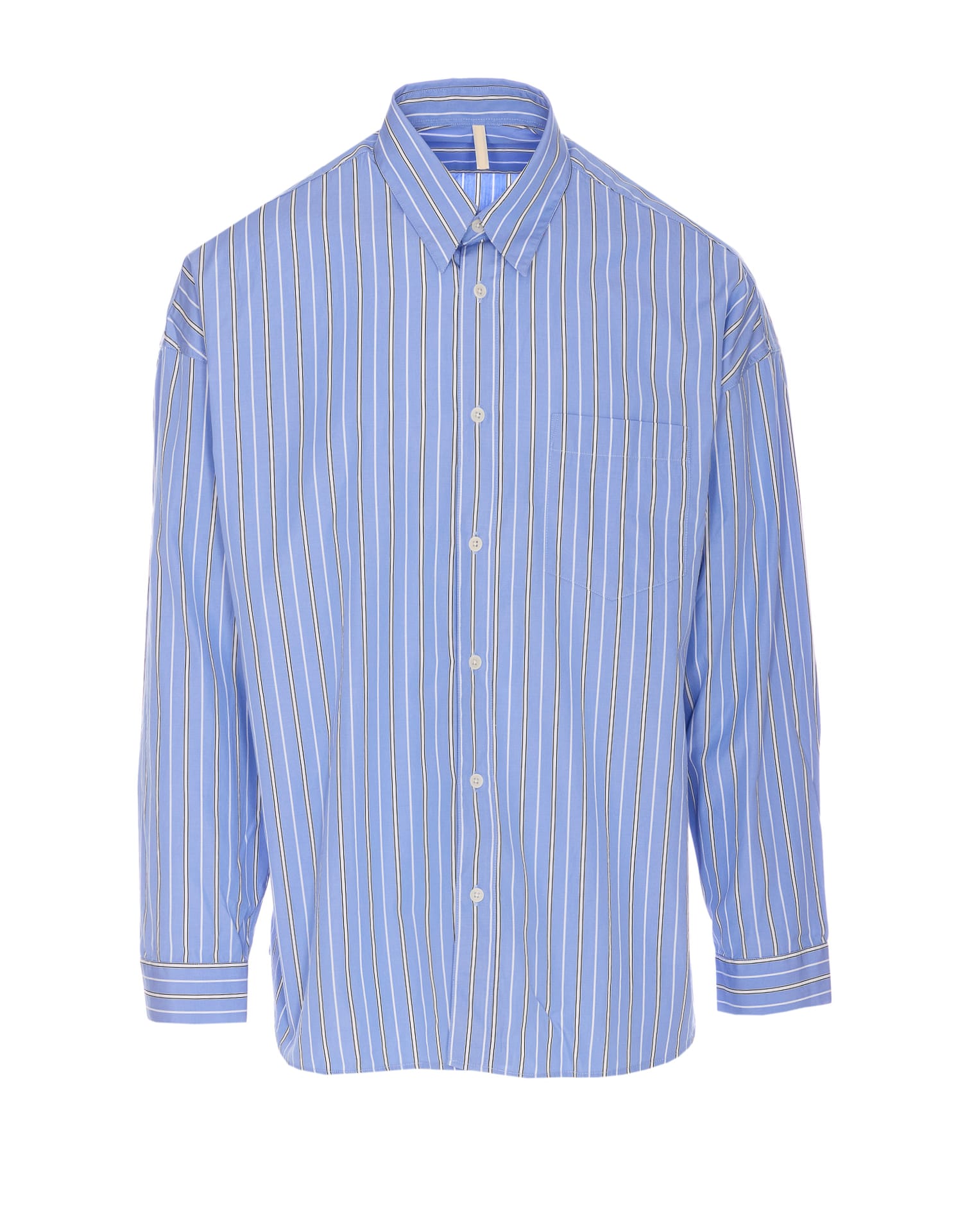 Sunflower Blue Striped Cotton Shirt With Button-down Collar In Blue