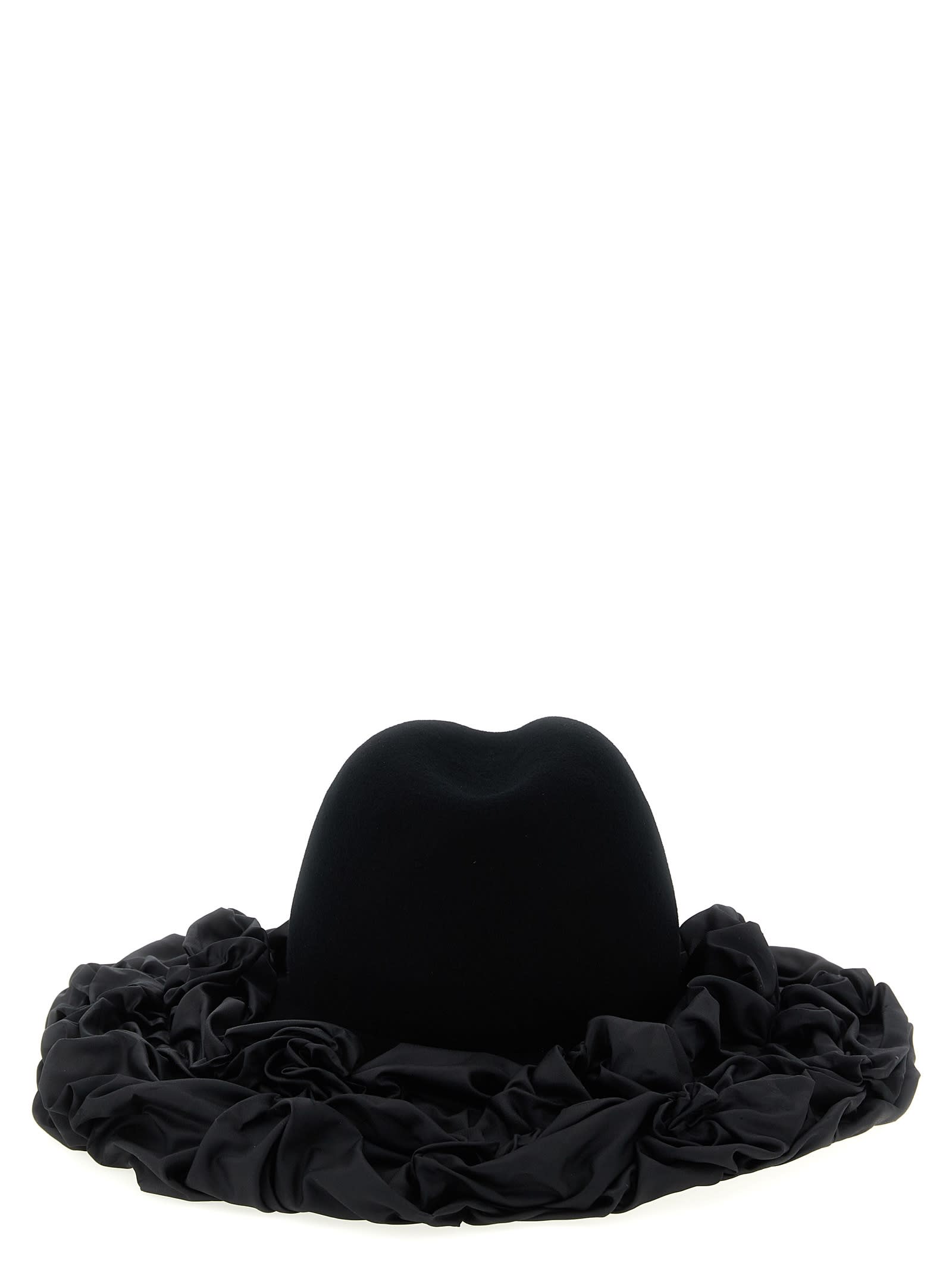 Comme Des Garçons Hizume Collaboration Hat Ruffled Trim In Black