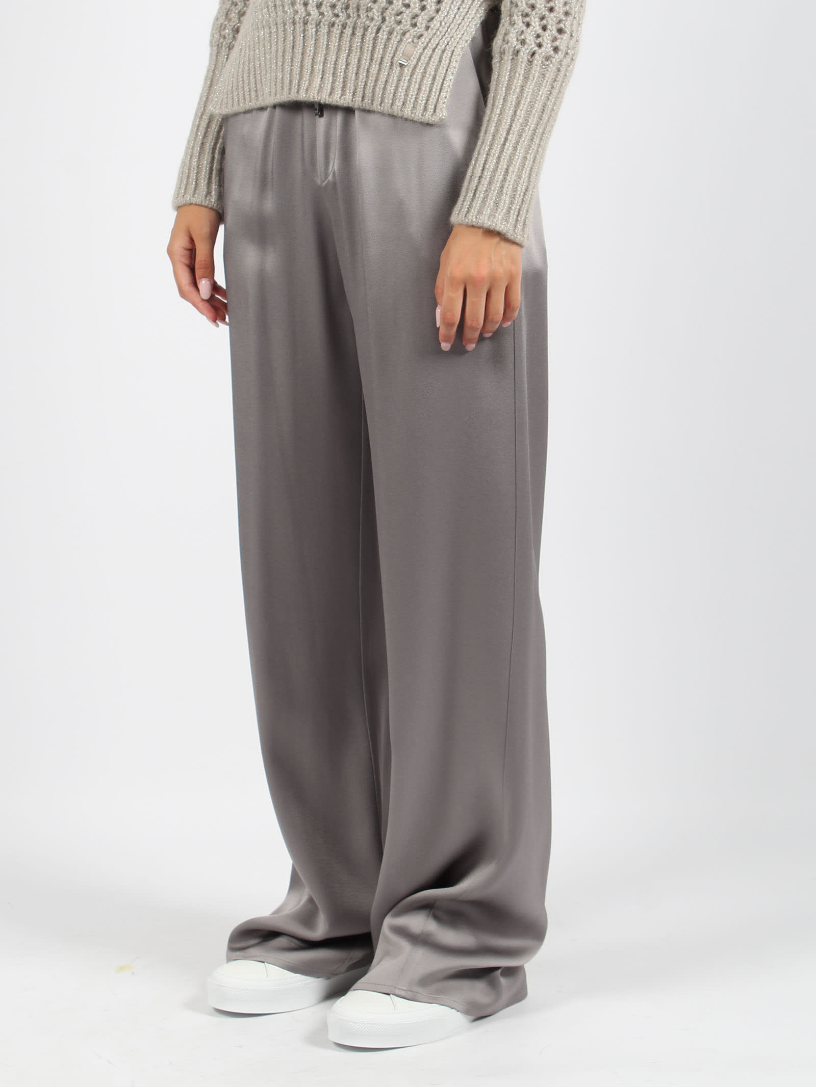 Shop Herno Fluid Satin Trousers In Grey