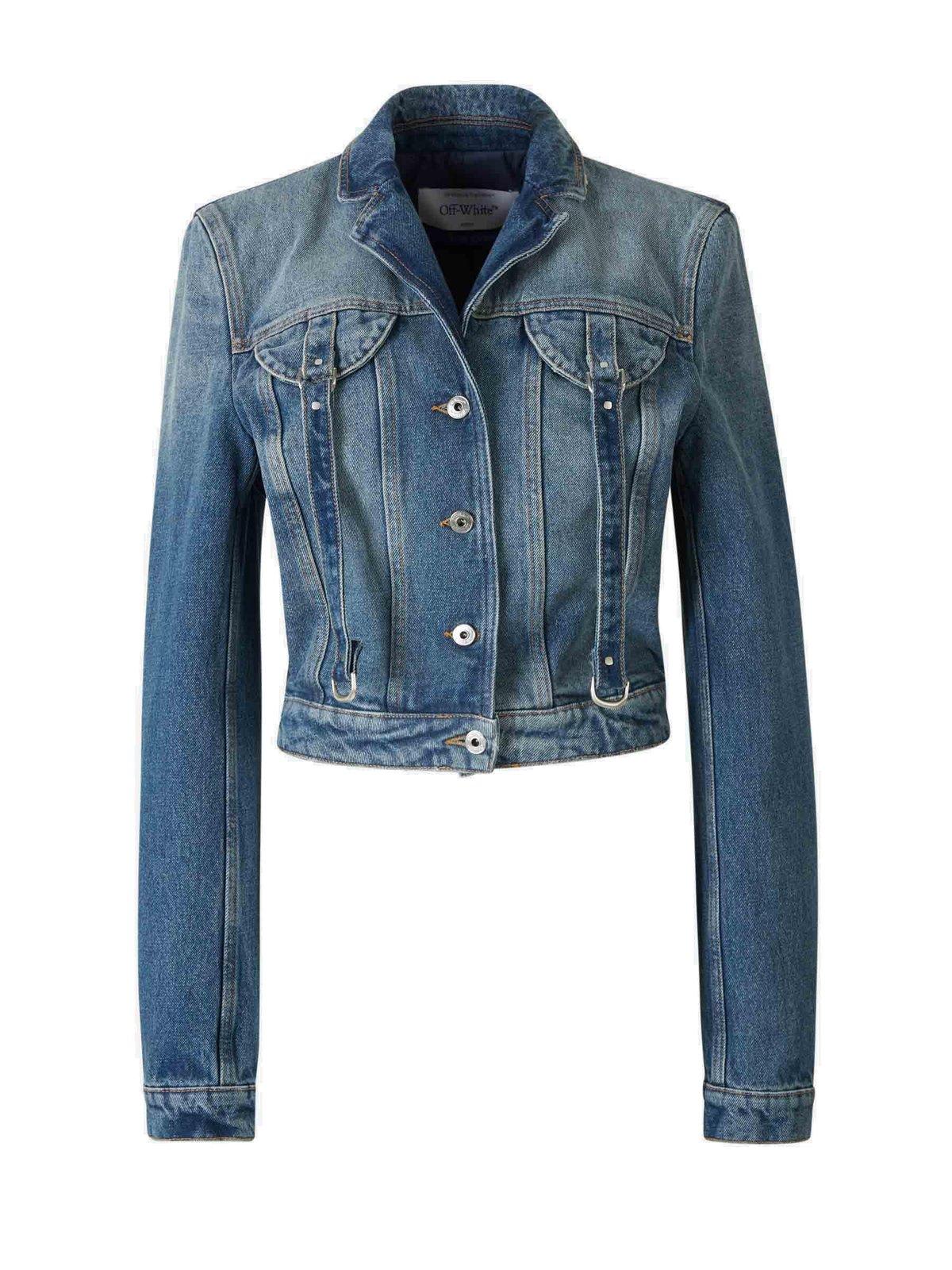 Shop Off-white Buttoned Long-sleeved Denim Jacket In Blue No Color (blue)