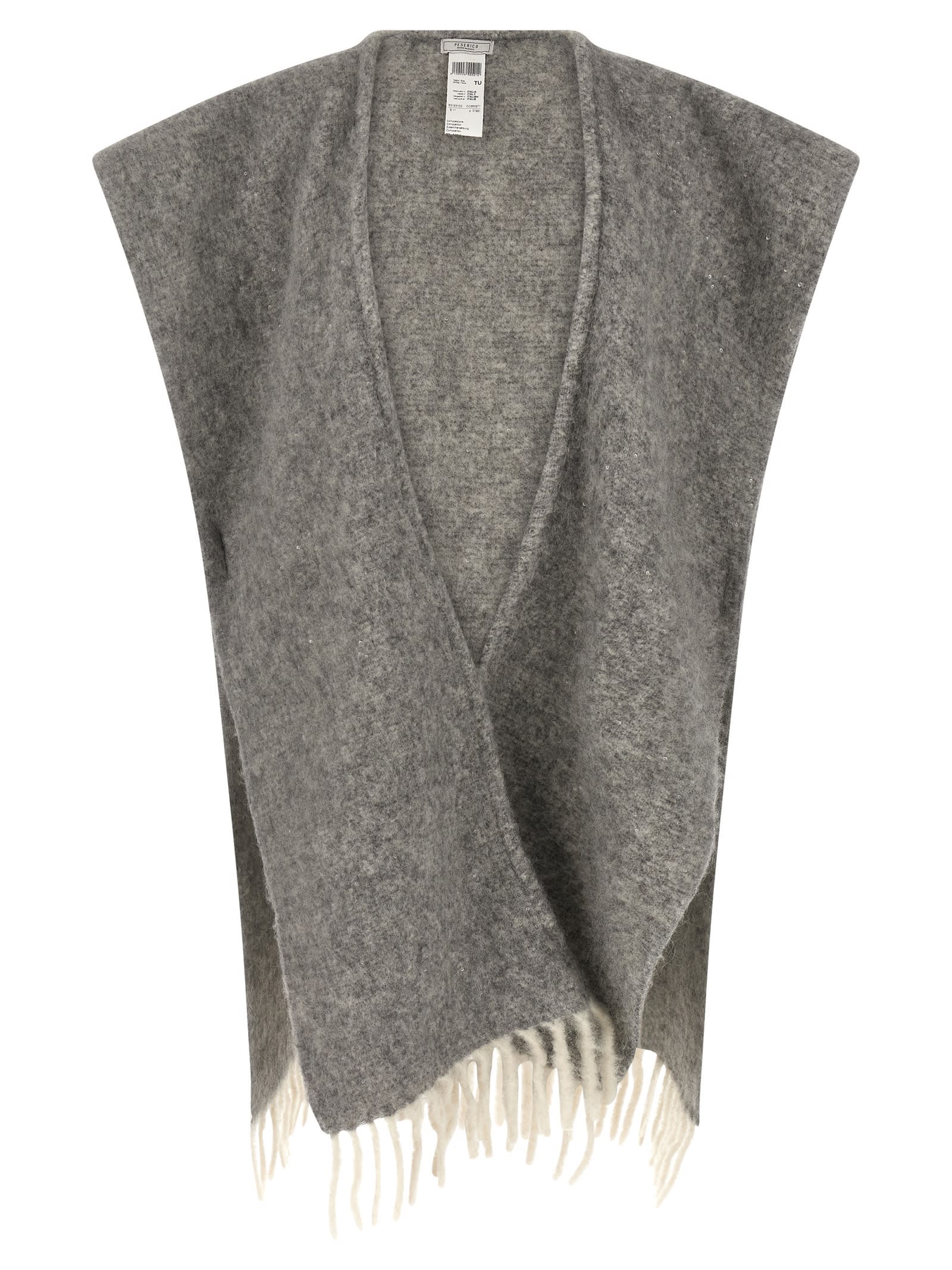 Peserico Grey Boucle Yarn Cape In Gray