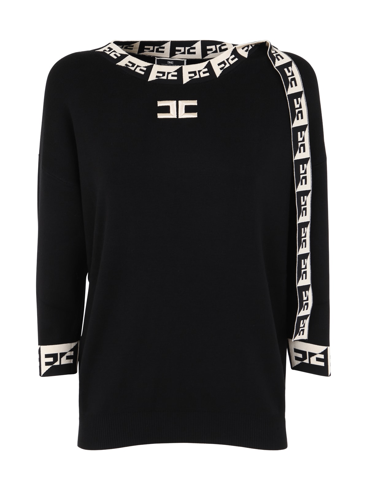 Elisabetta Franchi Over Shirt With Logo Profiles In Contrast In Black