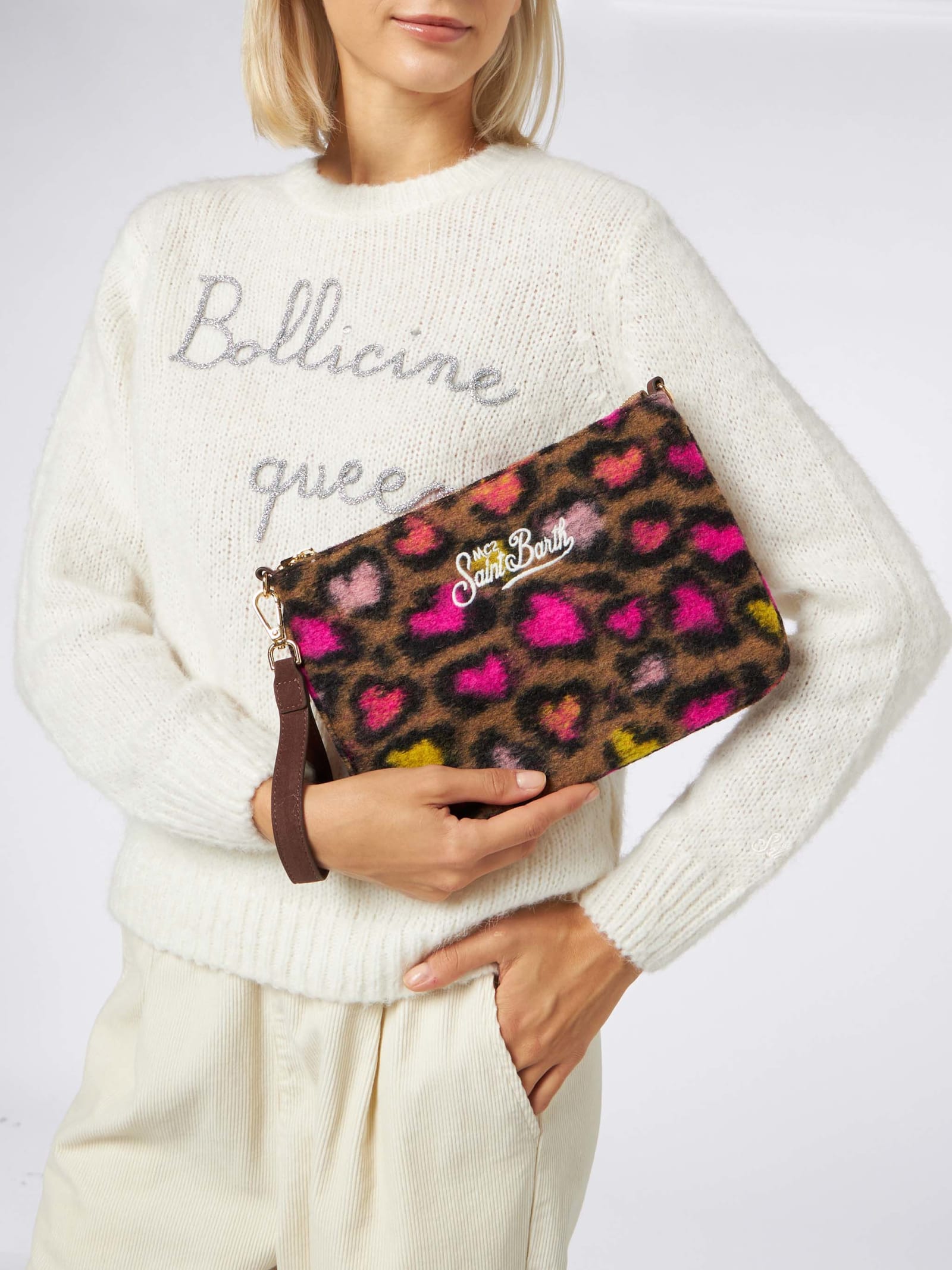 Mc2 Saint Barth Parisienne Cross Body Pouch Bag With Animalier Pattern In Multicolor