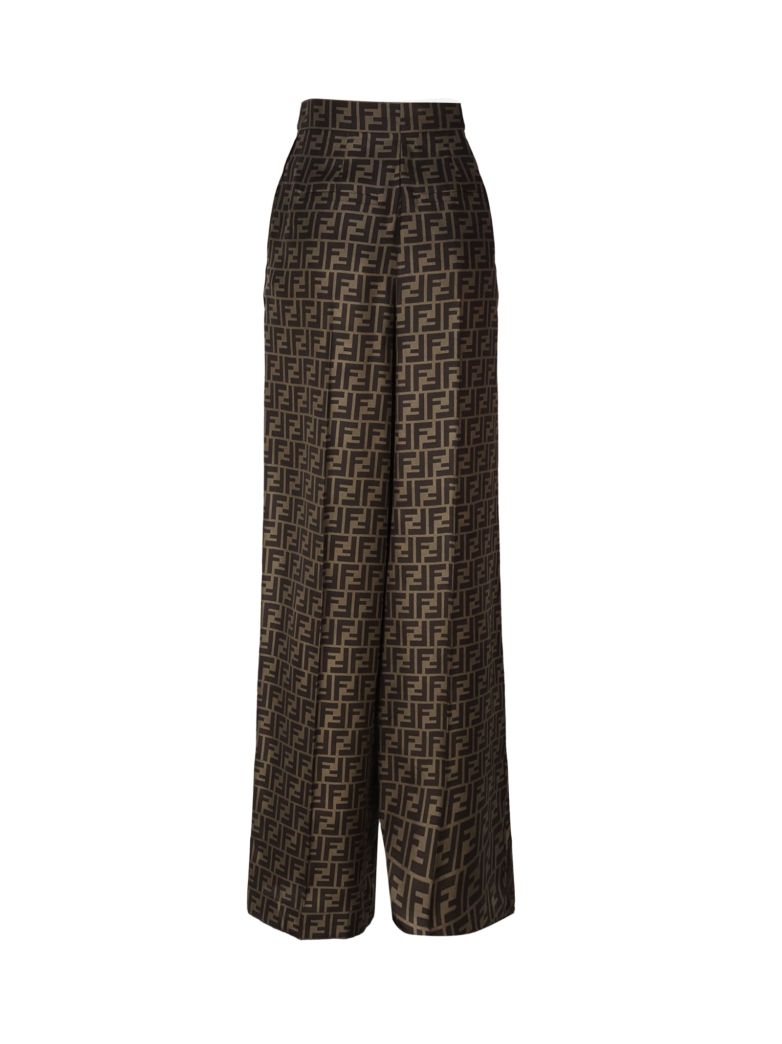 Shop Fendi Ff Silk Trousers In Brown