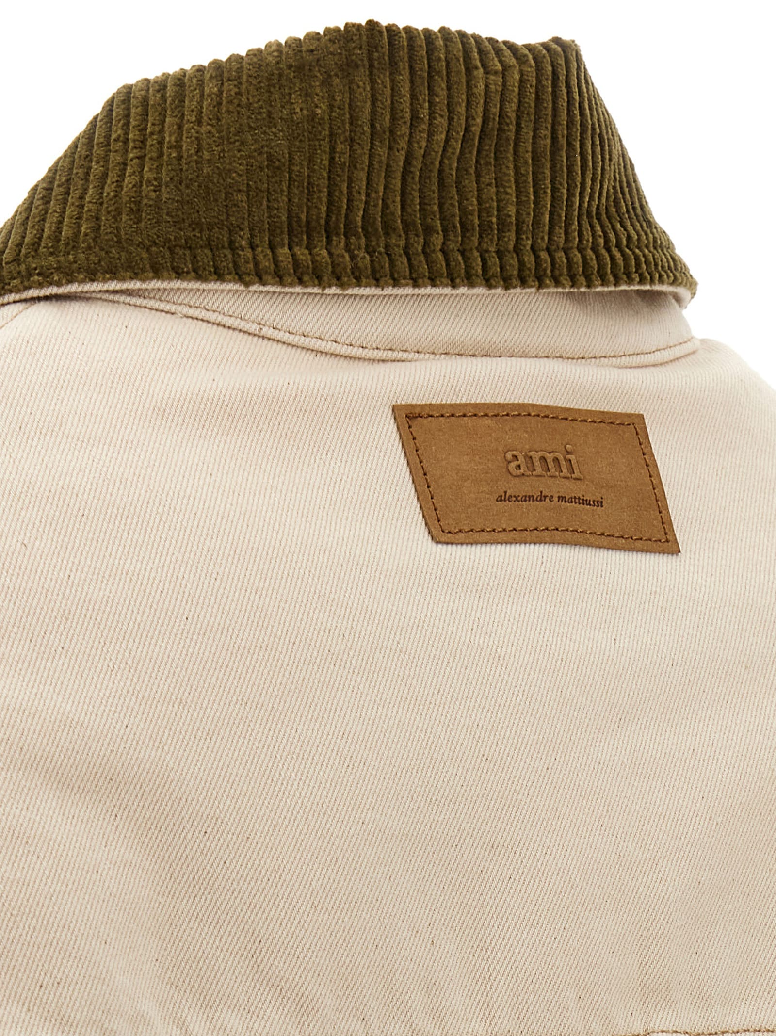 Ami Alexandre Mattiussi Denim Jacket With Adjustable Cuffs And Pockets In Neutral