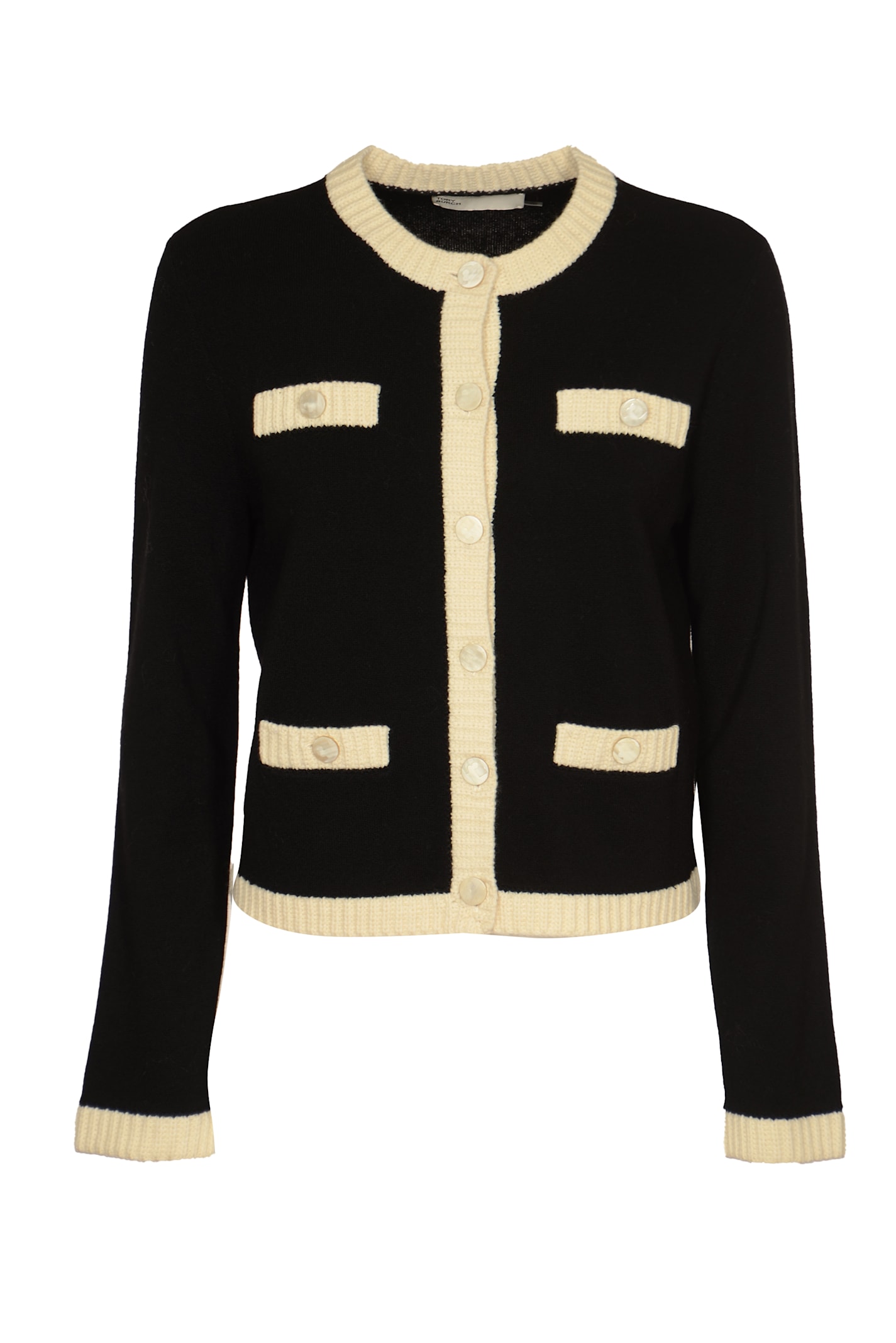 Shop Tory Burch Kendra Chunky Wool Trim Cardigan In Black