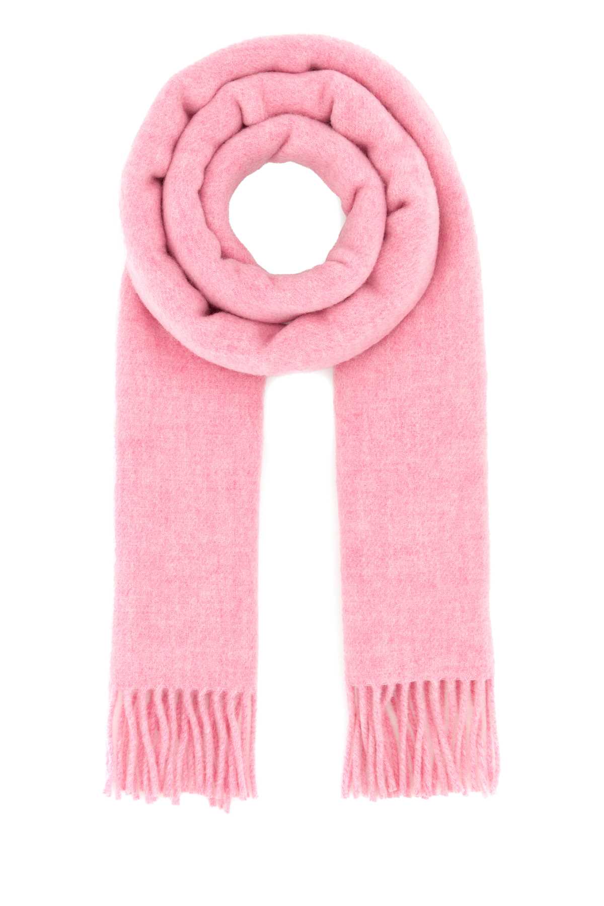 Ganni Soft Wool Scarf Fringed Edges In Pink