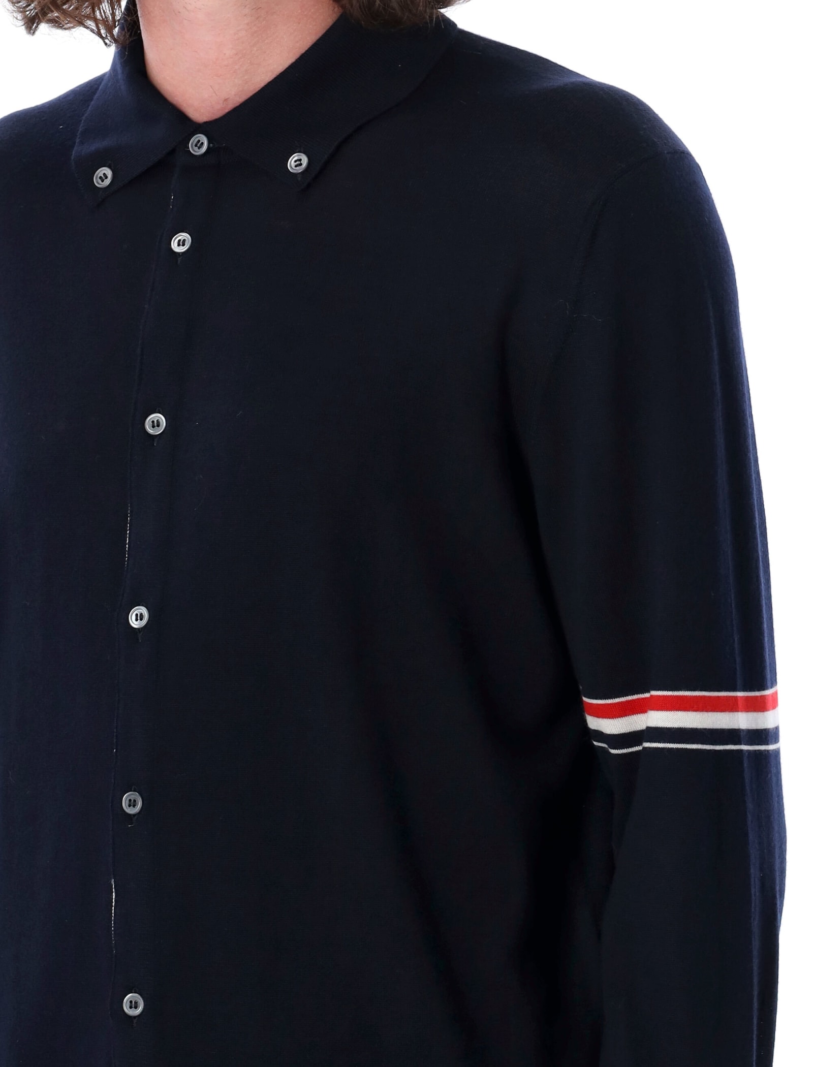 Shop Thom Browne Jersey Stitch Button Down Sweater In Navy