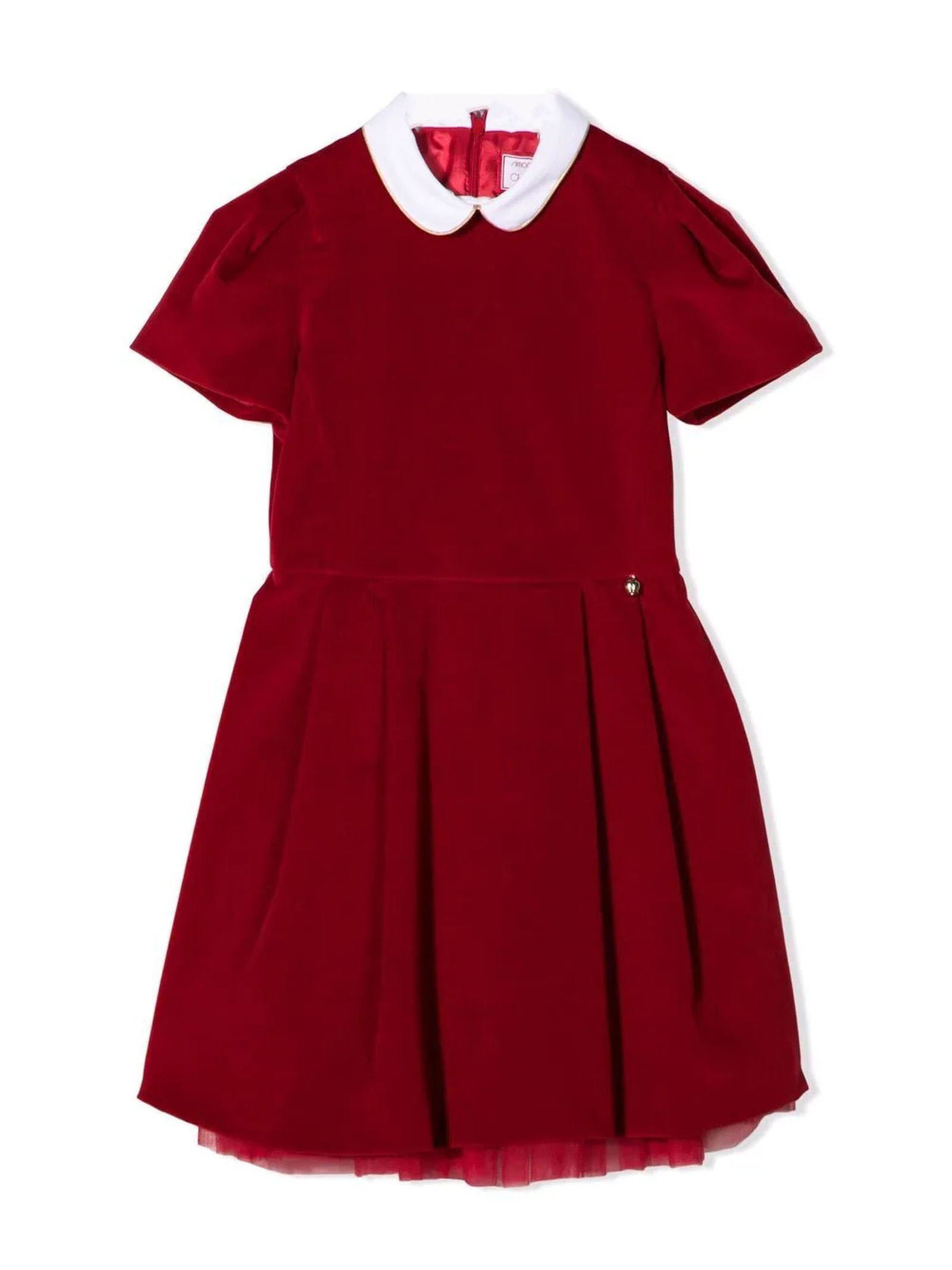 Simonetta Red Cotton Layered Velvet Dress