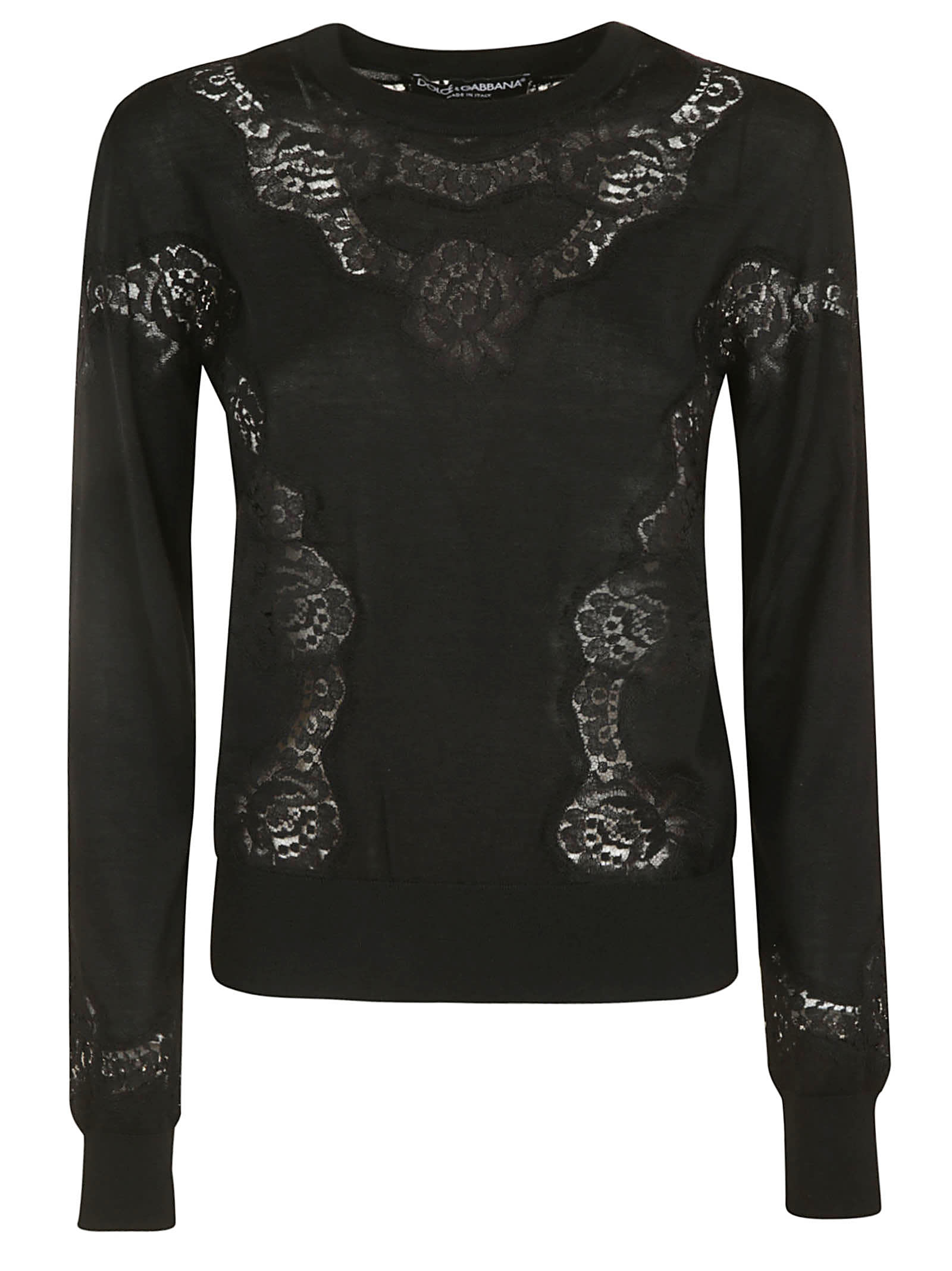 Dolce & Gabbana Floral Lace Paneled Sweatshirt In Black