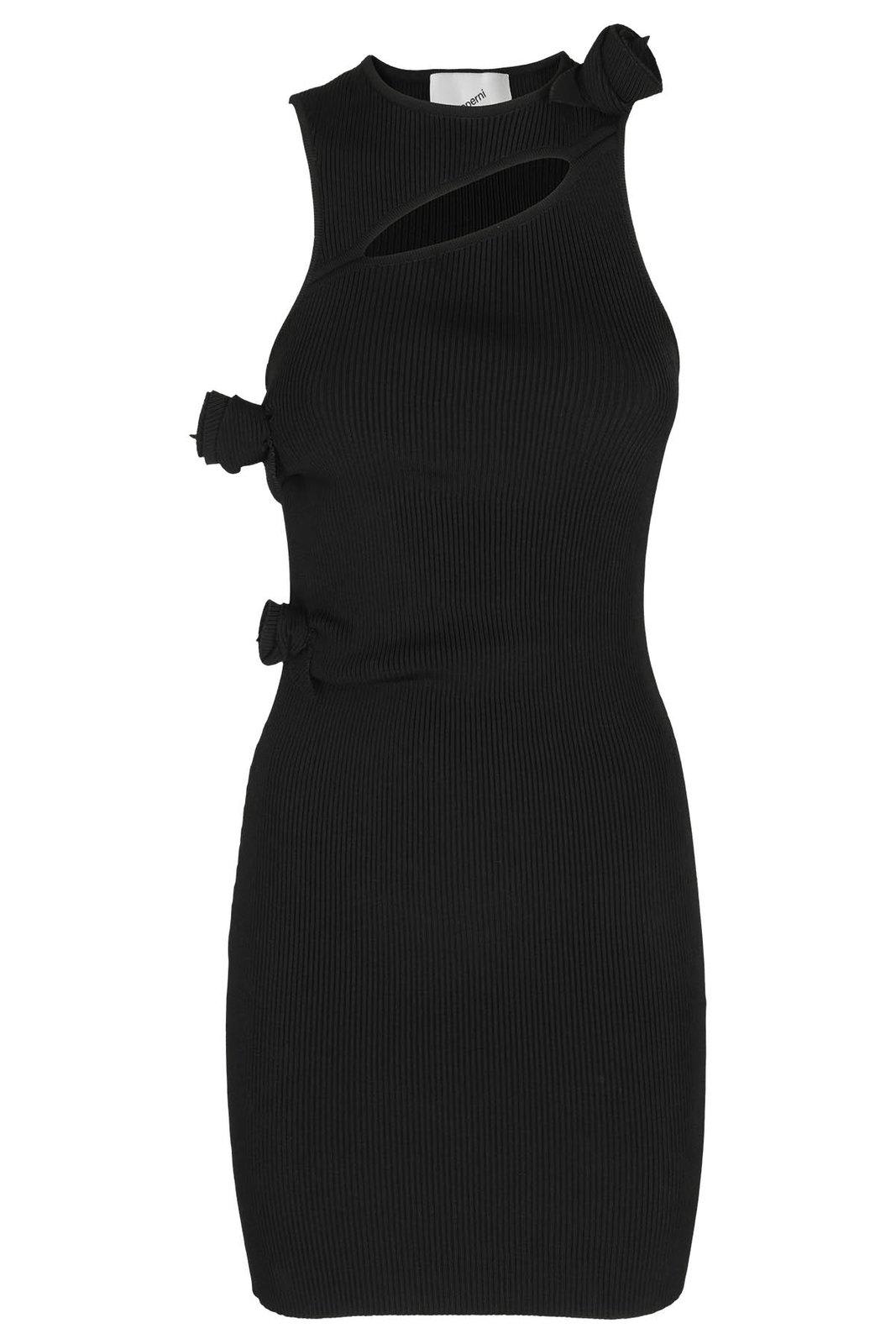 Shop Coperni Asymmetric Flower Knitted Mini Dress In Black